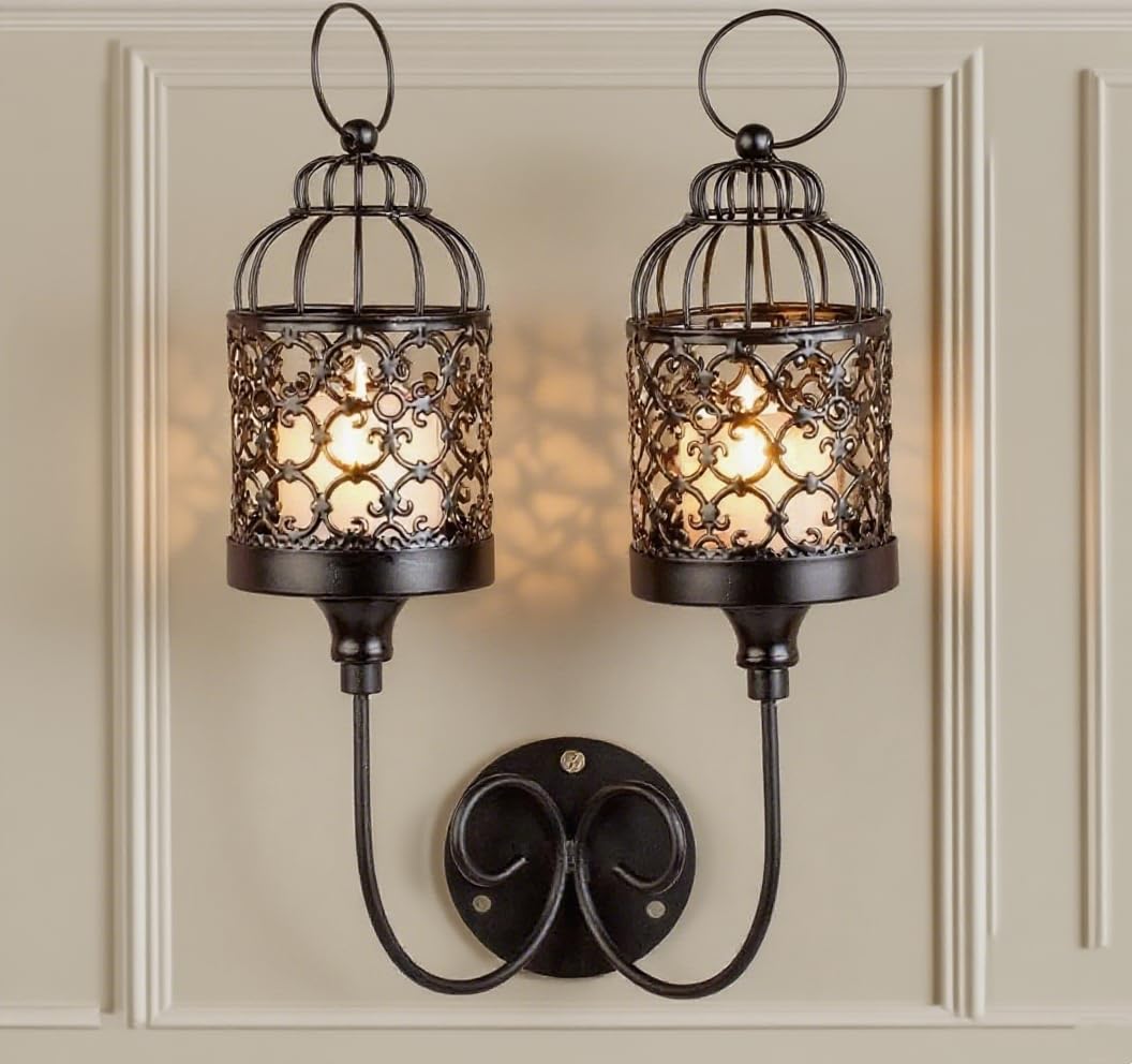 Wall Sconce Candle Holder Birdcage Style Design Metal Wall Candle Holder, Home Wall Decoration for Living Room, Bathroom, Dining Room(Single-Head)