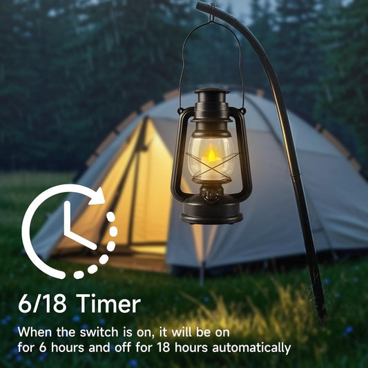 2-Pack Vintage LED Lanterns with Moving Flame Flickering- 9.5" Decorative Flameless Battery Operated Lamps with Timer for Outdoor Garden, Patio & Indoor Decor - Bronze