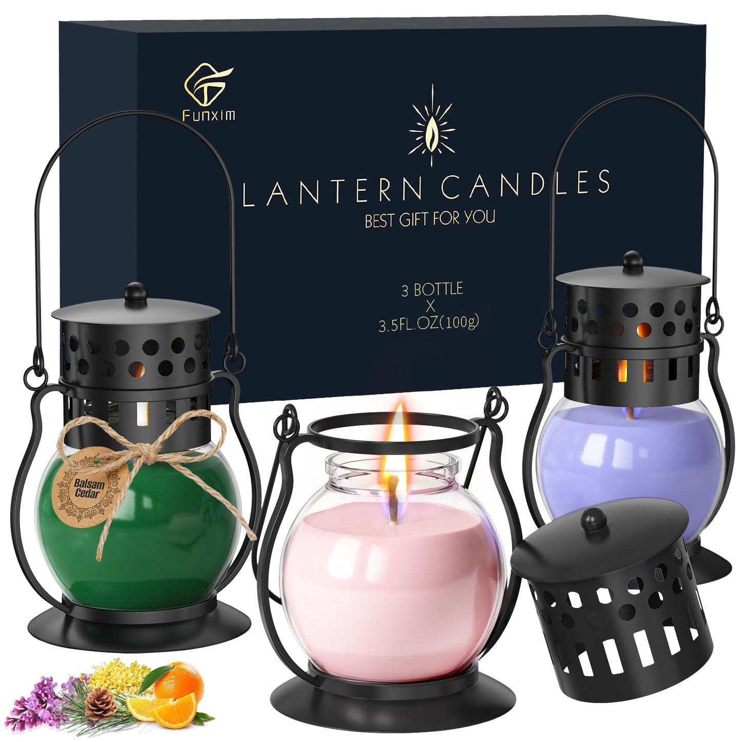 Scented Candles Gift Set - 3 Pack Candles for Home Scented Retro Lantern, Fall Candle Set Perfect for Women, Birthday, Yoga, Weddings, Christmas - Soy Wax Candle Vanilla, Rose, Lavender