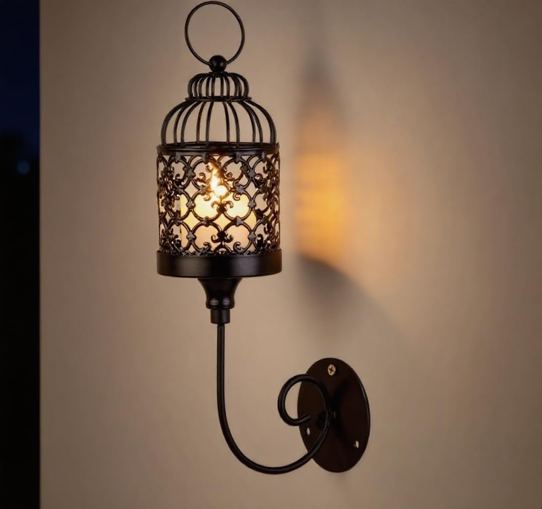 Wall Sconce Candle Holder Birdcage Style Design Metal Wall Candle Holder, Home Wall Decoration for Living Room, Bathroom, Dining Room（Single-Head）