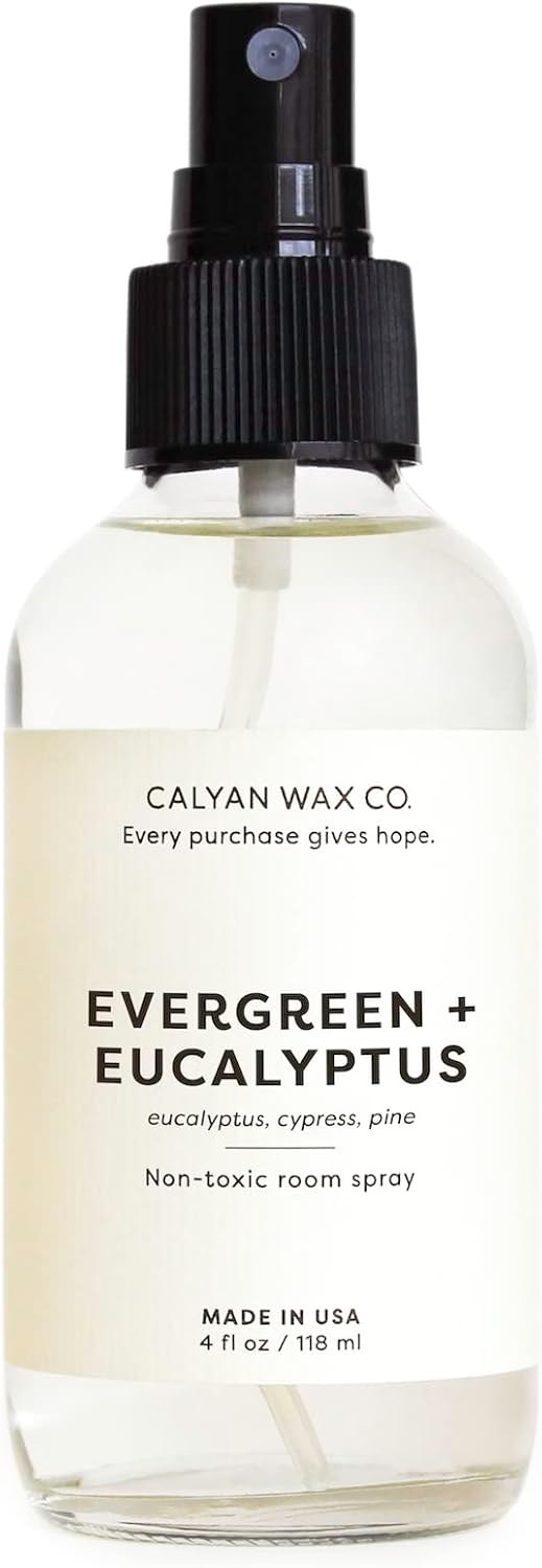 Calyan Wax Co. Evergreen & Eucalyptus Room Spray - Non Toxic Air Freshener - Natural Room Deodorizer with Essential Oils - Air Freshener Spray for Home - 4 fl oz
