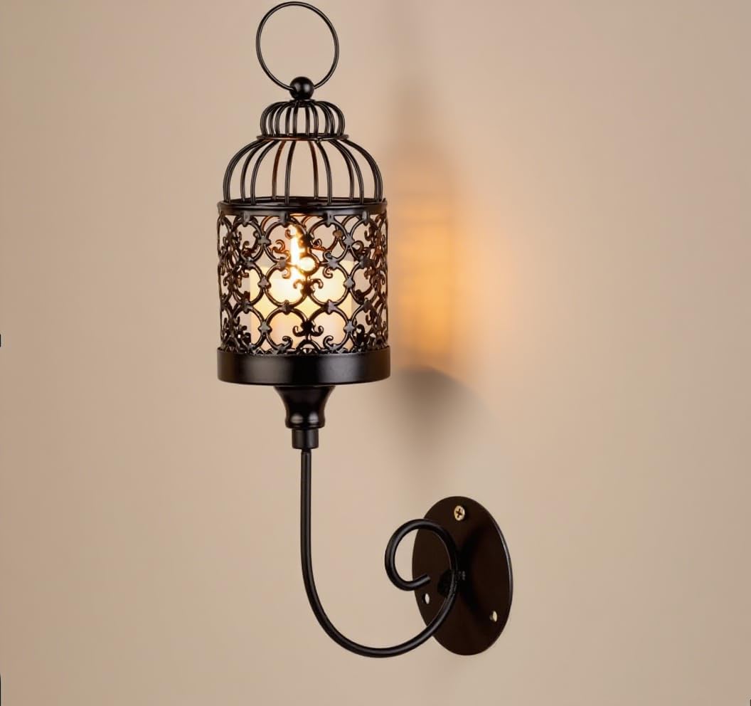 Wall Sconce Candle Holder Birdcage Style Design Metal Wall Candle Holder, Home Wall Decoration for Living Room, Bathroom, Dining Room（Single-Head）