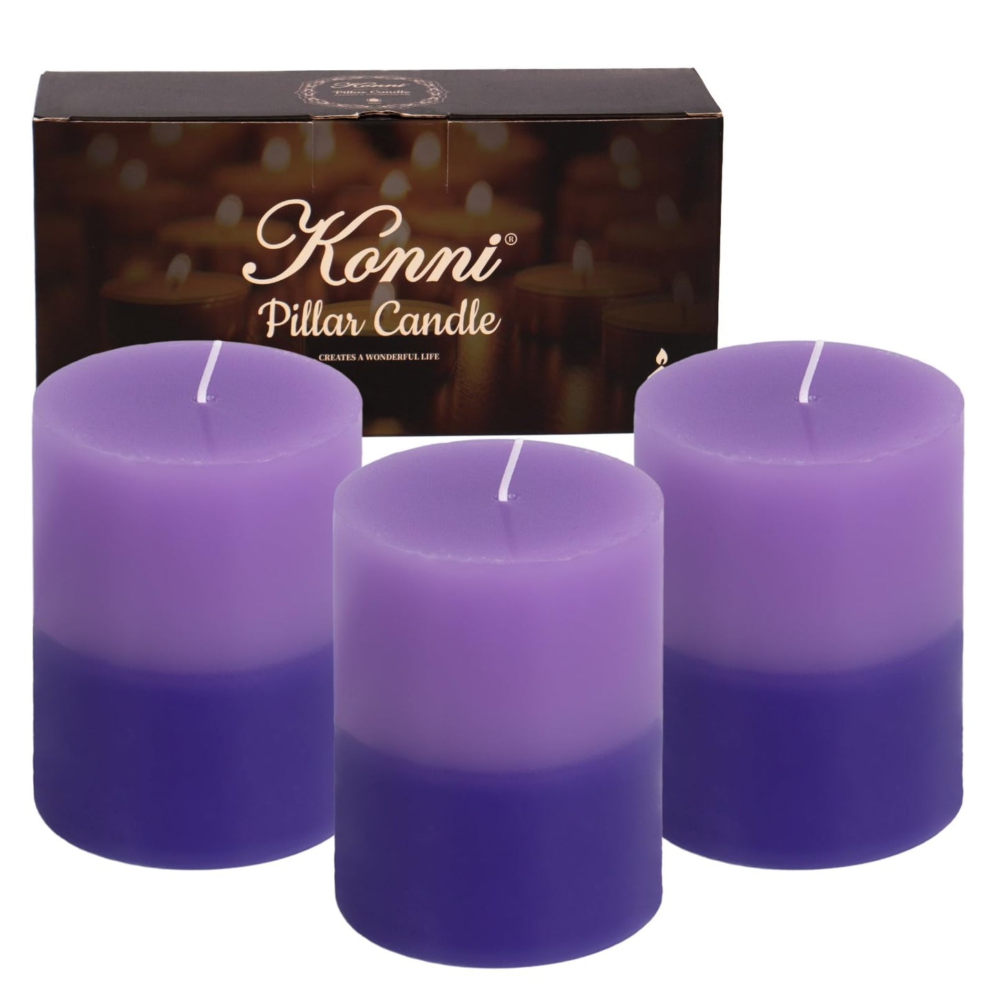 KONNI Coffee Layered Pillar Candles Set of 3, 3"x 4" Unscented Pillar Candles Bulk, 39 Hours Long Burning Candles, Smokeless&Dripless Round Candle for Wedding, Home Decoration, Parties, Spas, Dinner