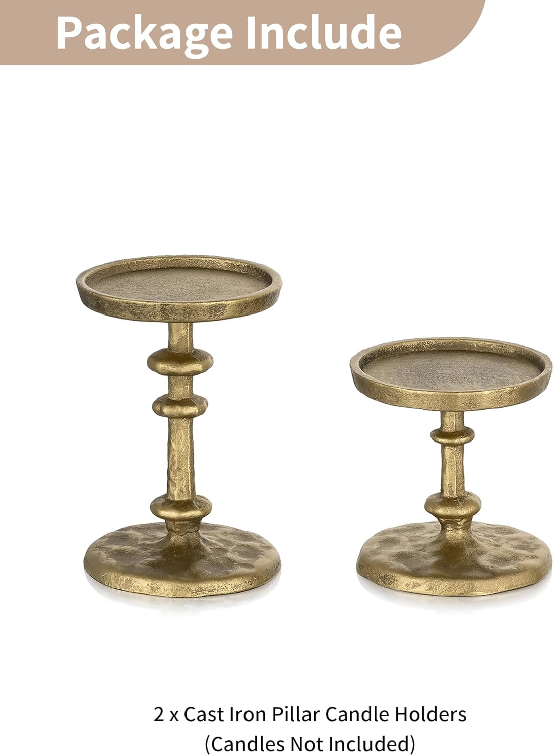 NUPTIO Gold Candle Holders for Pillar: Antique Brass Cast Iron Candleholder for 3 Inch Pillars -Heavy Metal Candle Stand for Christmas Party Table Decor