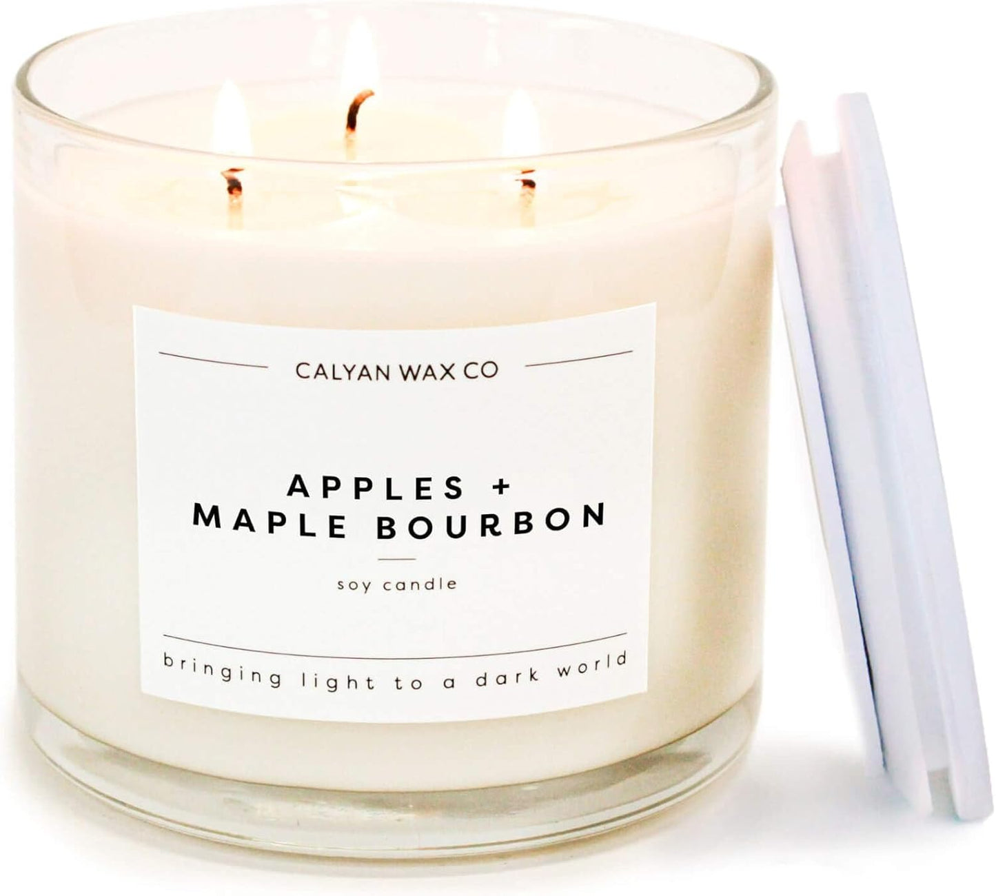 Calyan Wax Co. Apples & Maple Bourbon 3 Wick Scented Candle - 43 Hour Burn - Luxury 3 Wick Soy Candles - Non Toxic Soy Wax Candles - Long Lasting Large Glass Jar Candle for Home - 14.9oz