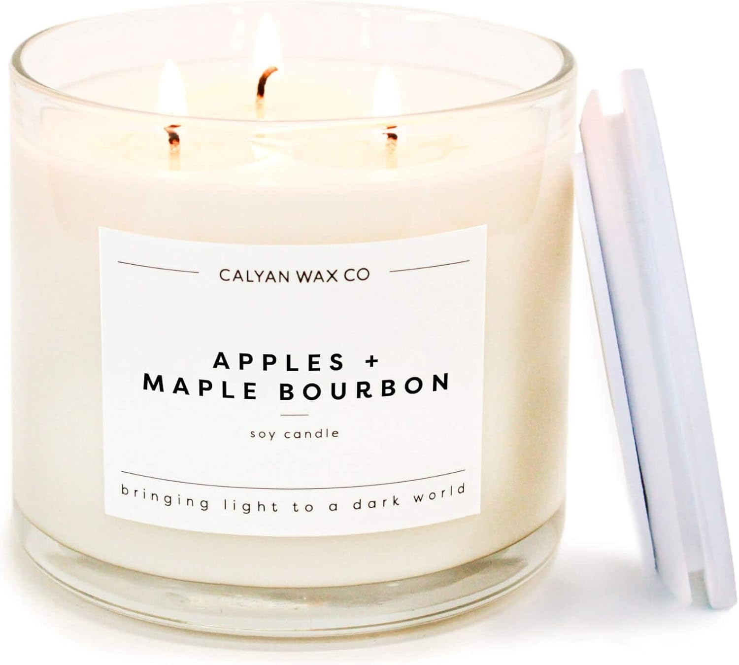 Calyan Wax Co. Apples & Maple Bourbon 3 Wick Scented Candle - 43 Hour Burn - Luxury 3 Wick Soy Candles - Non Toxic Soy Wax Candles - Long Lasting Large Glass Jar Candle for Home - 14.9oz