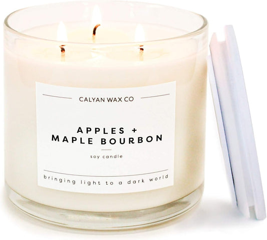 Calyan Wax Co. Apples & Maple Bourbon 3 Wick Scented Candle - 43 Hour Burn - Luxury 3 Wick Soy Candles - Non Toxic Soy Wax Candles - Long Lasting Large Glass Jar Candle for Home - 14.9oz