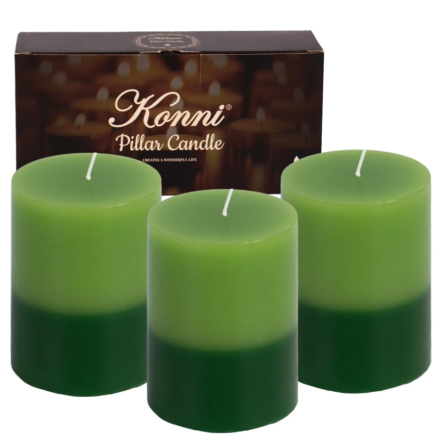 KONNI Coffee Layered Pillar Candles Set of 3, 3"x 4" Unscented Pillar Candles Bulk, 39 Hours Long Burning Candles, Smokeless&Dripless Round Candle for Wedding, Home Decoration, Parties, Spas, Dinner