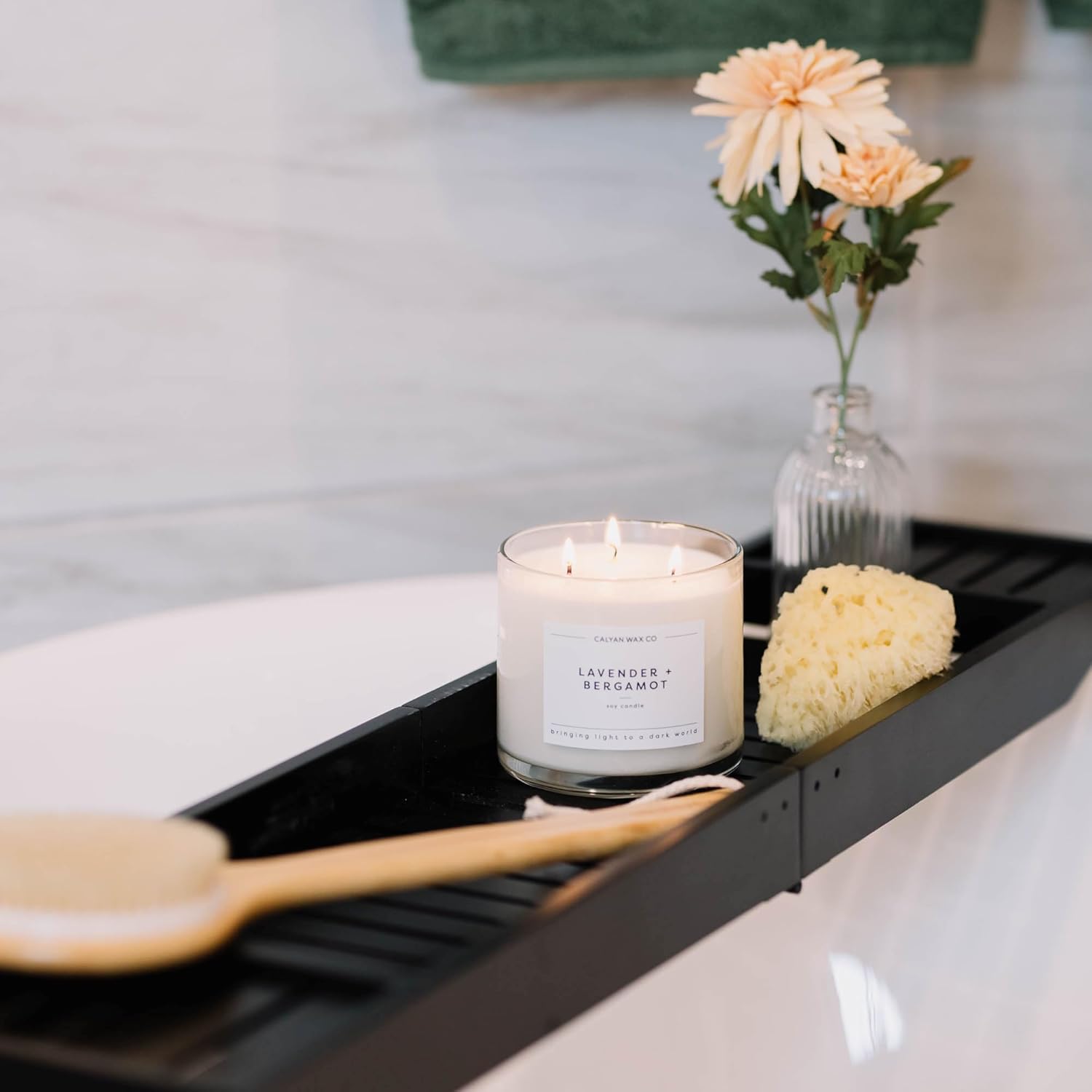 Calyan Wax Co. Lavender & Bergamot 3 Wick Scented Candle - 43 Hour Burn - Luxury 3 Wick Soy Candles - Non Toxic Soy Wax Candles - Long Lasting Large Glass Jar Candle for Home - 14.9oz