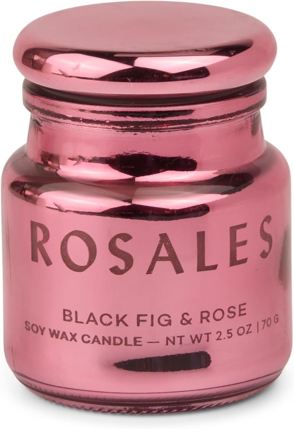 Paddywax Chroma Scented Candle with Lid in Reusable Metallic Etched Glass Jar, Clean- Burn Soy Candle with Approx. 14 Hour Burn Time, Pink – Rosales, Black Fig & Rose, 2.5 oz