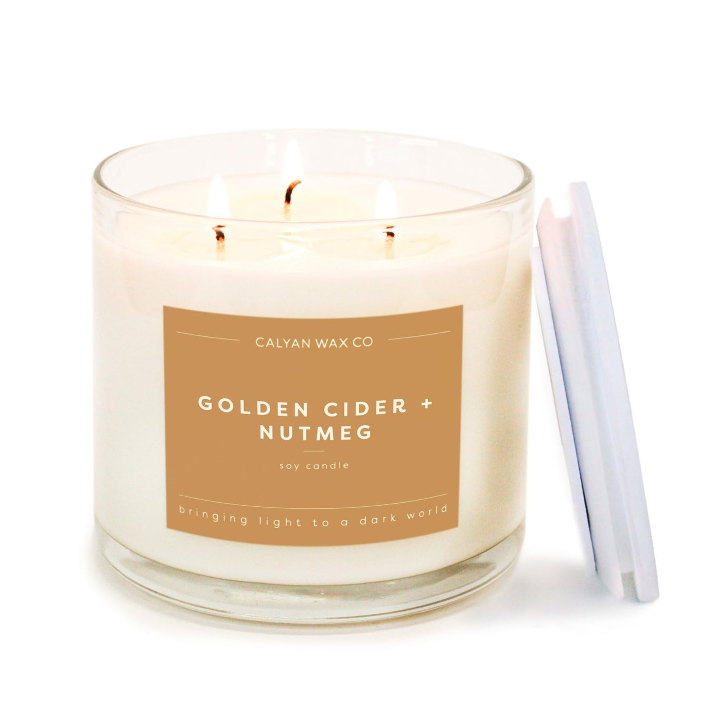 Calyan Wax Co. Apples & Maple Bourbon 3 Wick Scented Candle - 43 Hour Burn - Luxury 3 Wick Soy Candles - Non Toxic Soy Wax Candles - Long Lasting Large Glass Jar Candle for Home - 14.9oz