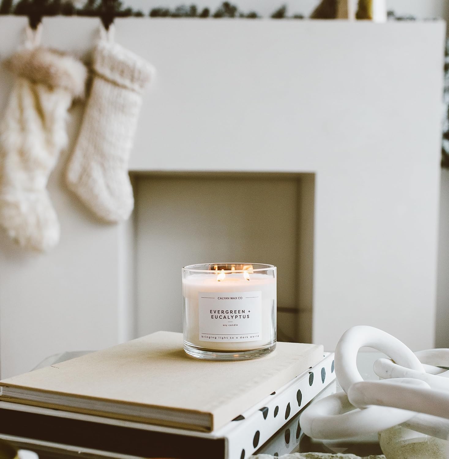 Calyan Wax Co. Evergreen & Eucalyptus 3 Wick Scented Candle - 43 Hour Burn - Luxury 3 Wick Soy Candles - Non Toxic Soy Wax Candles - Long Lasting Large Glass Jar Candle for Home - 14.9oz