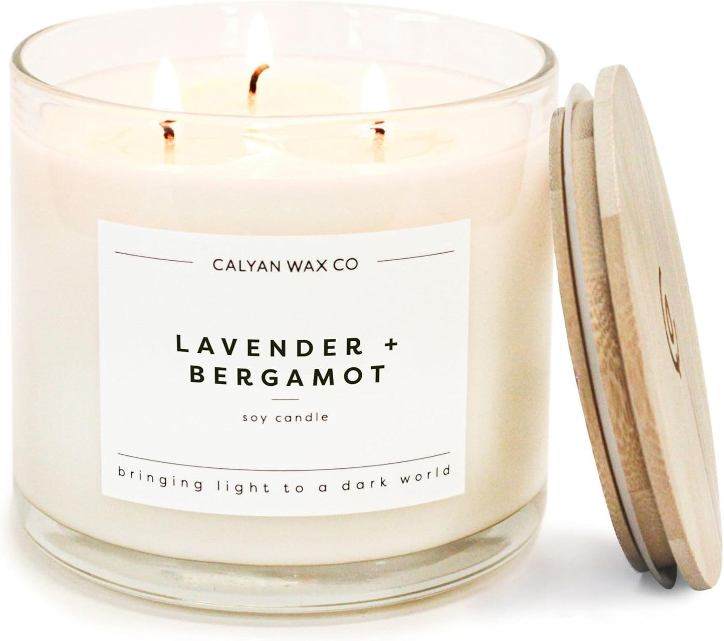 Calyan Wax Co. Lavender & Bergamot 3 Wick Scented Candle - 43 Hour Burn - Luxury 3 Wick Soy Candles - Non Toxic Soy Wax Candles - Long Lasting Large Glass Jar Candle for Home - 14.9oz