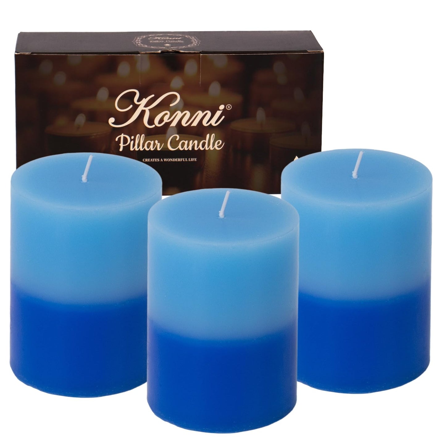 KONNI Coffee Layered Pillar Candles Set of 3, 3"x 4" Unscented Pillar Candles Bulk, 39 Hours Long Burning Candles, Smokeless&Dripless Round Candle for Wedding, Home Decoration, Parties, Spas, Dinner