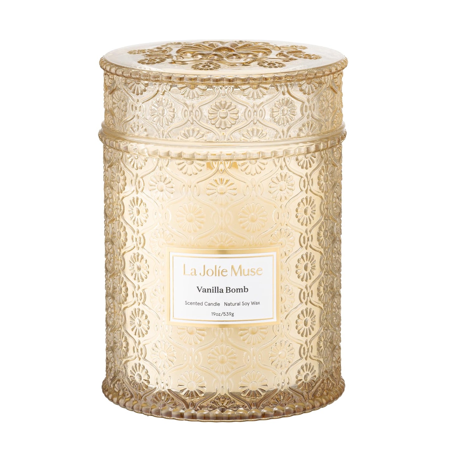 LA JOLIE MUSE Lavender Suede Candle – Eucalyptus, Lavender & Sandalwood 19 oz Large Wooden Wick Candle | Natural Soy Wax | 90 Hours Clean Burn | Aromatherapy Candle for Relaxation