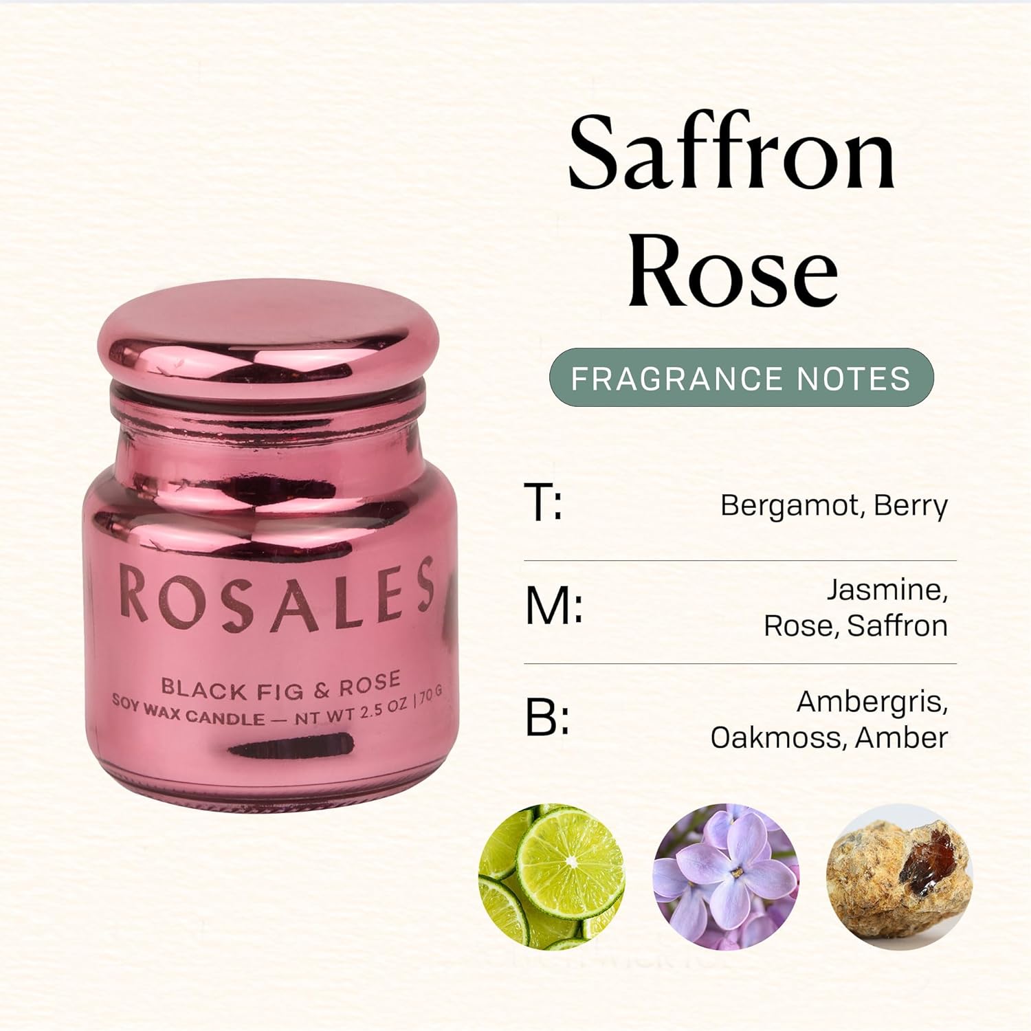 Paddywax Chroma Scented Candle with Lid in Reusable Metallic Etched Glass Jar, Clean- Burn Soy Candle with Approx. 14 Hour Burn Time, Pink – Rosales, Black Fig & Rose, 2.5 oz