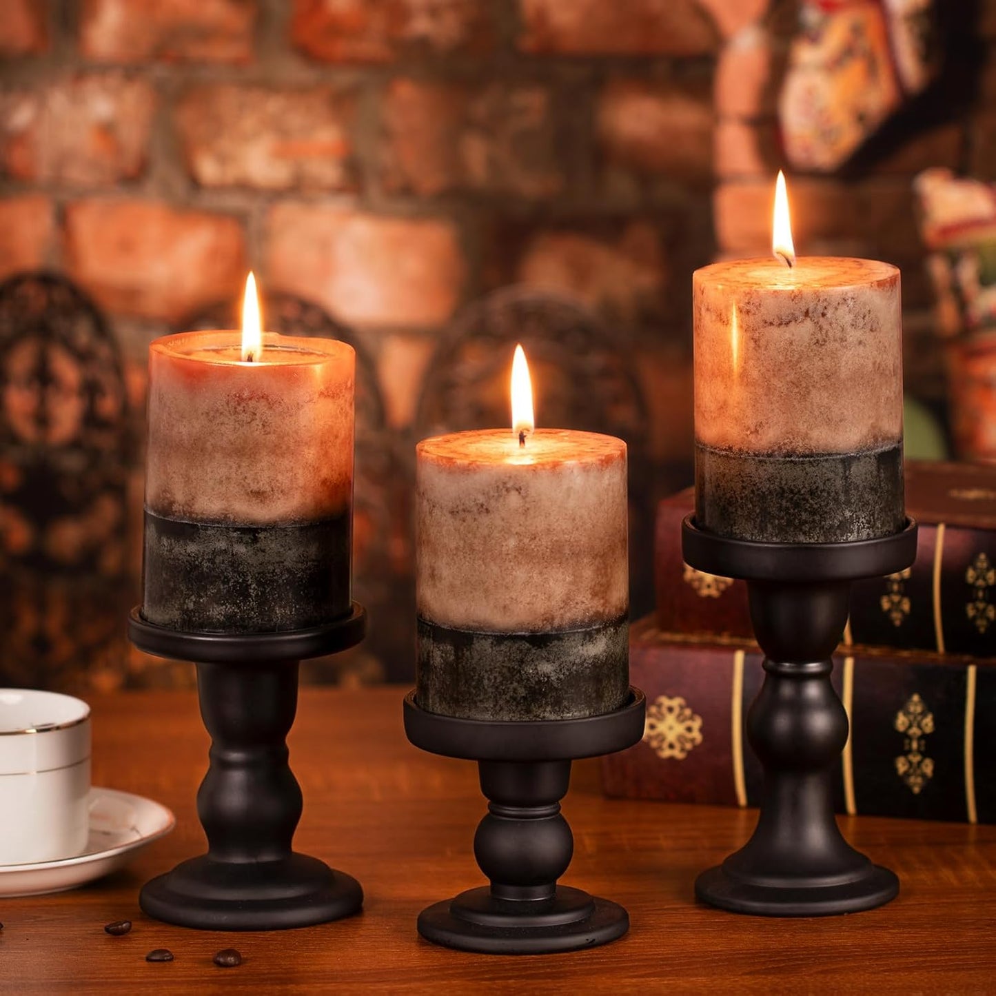 KONNI Coffee Layered Pillar Candles Set of 3, 3"x 4" Unscented Pillar Candles Bulk, 39 Hours Long Burning Candles, Smokeless&Dripless Round Candle for Wedding, Home Decoration, Parties, Spas, Dinner
