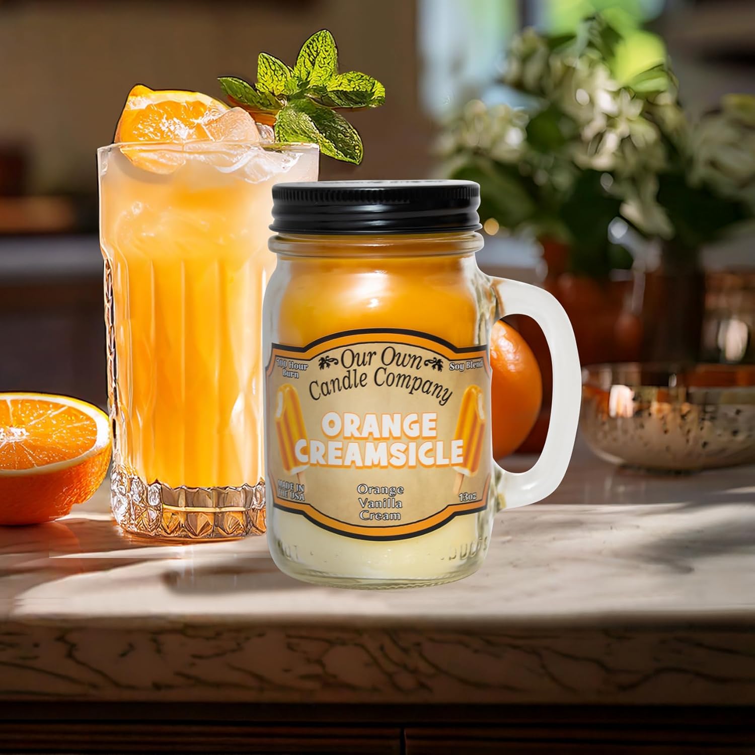 Our Own Candle Company, Orange Creamsicle Scented Mason Jar Candle, 100 Hour Burn Time, 13 Ounces