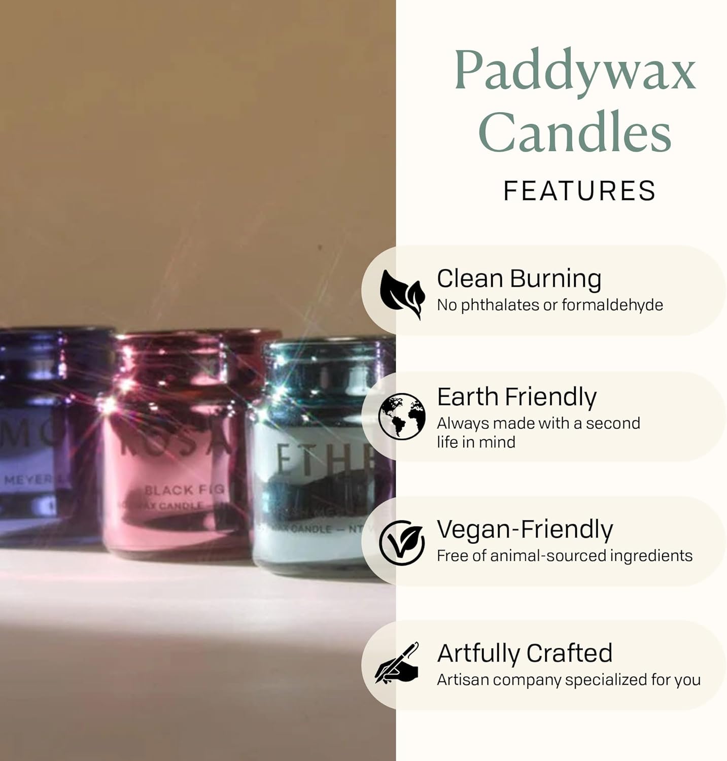 Paddywax Chroma Scented Candle with Lid in Reusable Metallic Etched Glass Jar, Clean- Burn Soy Candle with Approx. 14 Hour Burn Time, Pink – Rosales, Black Fig & Rose, 2.5 oz