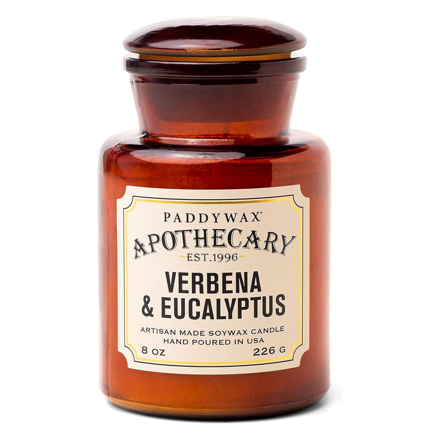 Paddywax Artisan Apothecary Scented Candle with Lid in Reusable Glass Jar, Clean-Burn Soy Candle with Approx. 54 Hour Burn Time, Sea Salt & Sage, 8 oz.