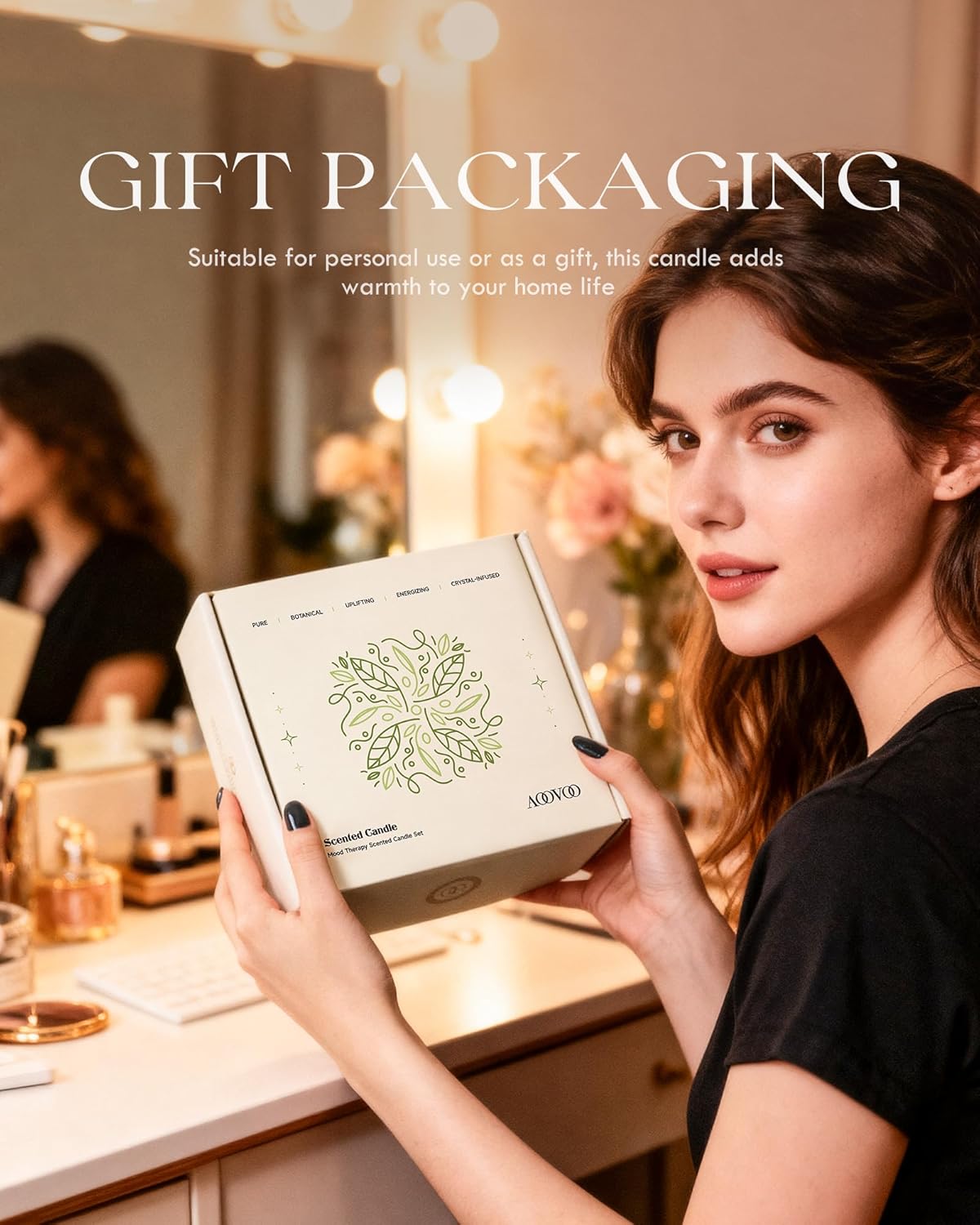 AOOVOO Crystal Love Candles Set for Women - 4 Pack 26 oz Soy Wax Candles for Home Scented, 200 Hour Long Lasting Candle, Laughter Red Crystal/Love Rose Quartz/Joy Citrine/Passion Red Quartz