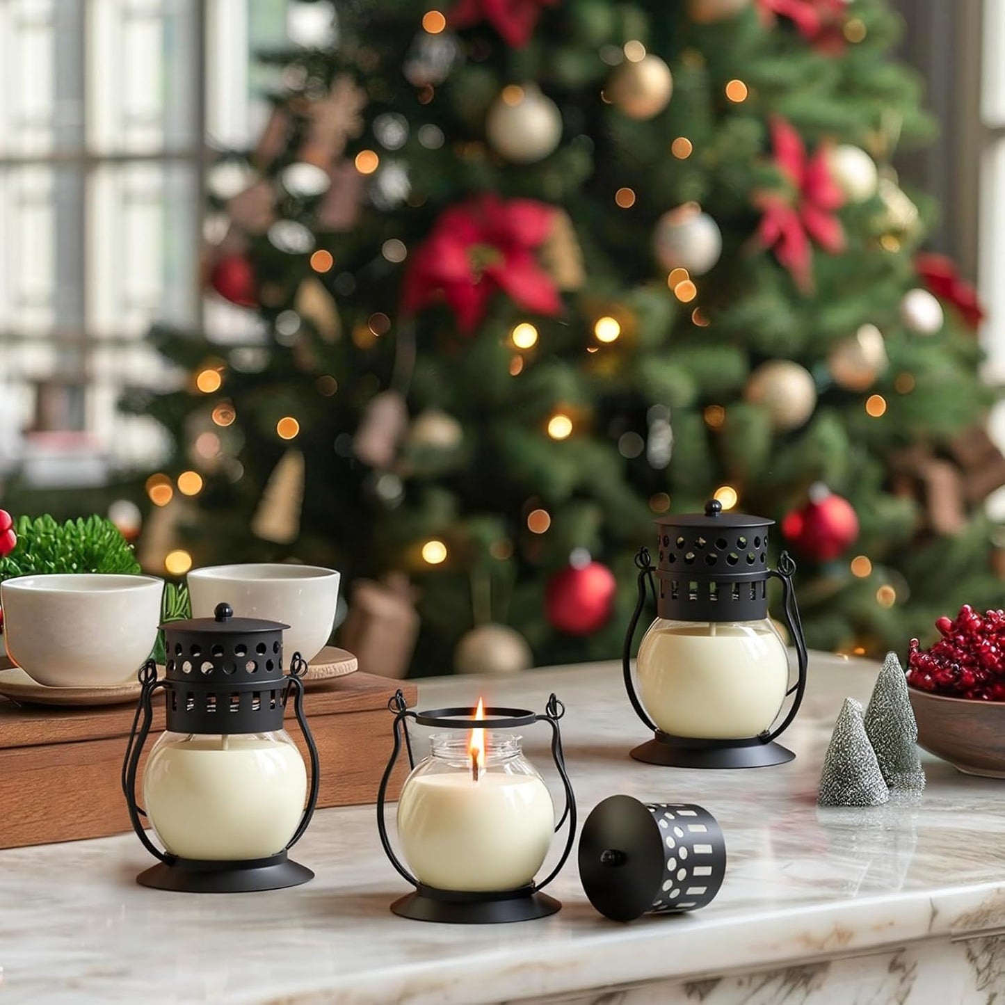 Scented Candles Gift Set - 3 Pack Candles for Home Scented Retro Lantern, Fall Candle Set Perfect for Women, Birthday, Yoga, Weddings, Christmas - Soy Wax Candle Vanilla, Rose, Lavender