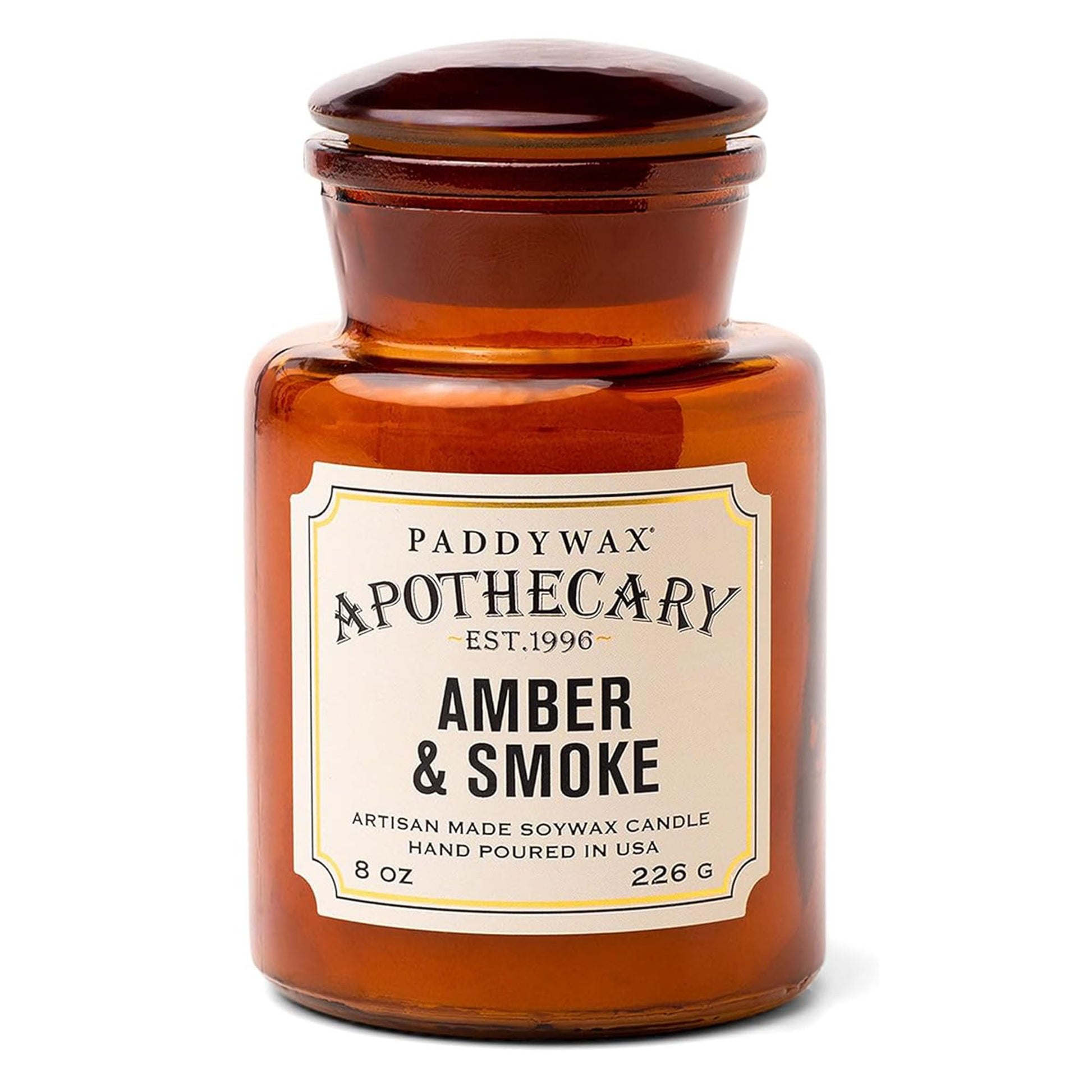 Paddywax Artisan Apothecary Scented Candle with Lid in Reusable Glass Jar, Clean-Burn Soy Candle with Approx. 54 Hour Burn Time, Sea Salt & Sage, 8 oz.