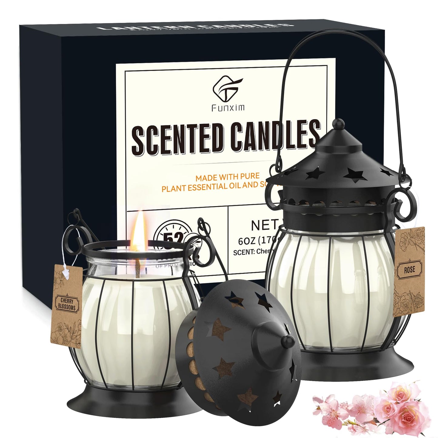 Scented Candles Gifts Set for Women, 2X 6 oz Aromatherapy Jar Candles for Home, Vanilla & Lavender Soy Wax Long Lasting Retro Lantern Candles Perfect for Stress Relief Mum Yoga Bath Spa Christmas