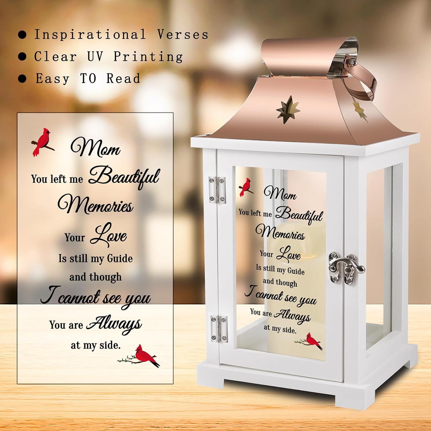 Memorial Lantern, Sympathy Gifts for Loss of Mom/Loved One, Bereavement Gifts, in Memory Loved One Lantern,Celebration Life, Funeral Lantern,Mom You Left me Beautiful Memories