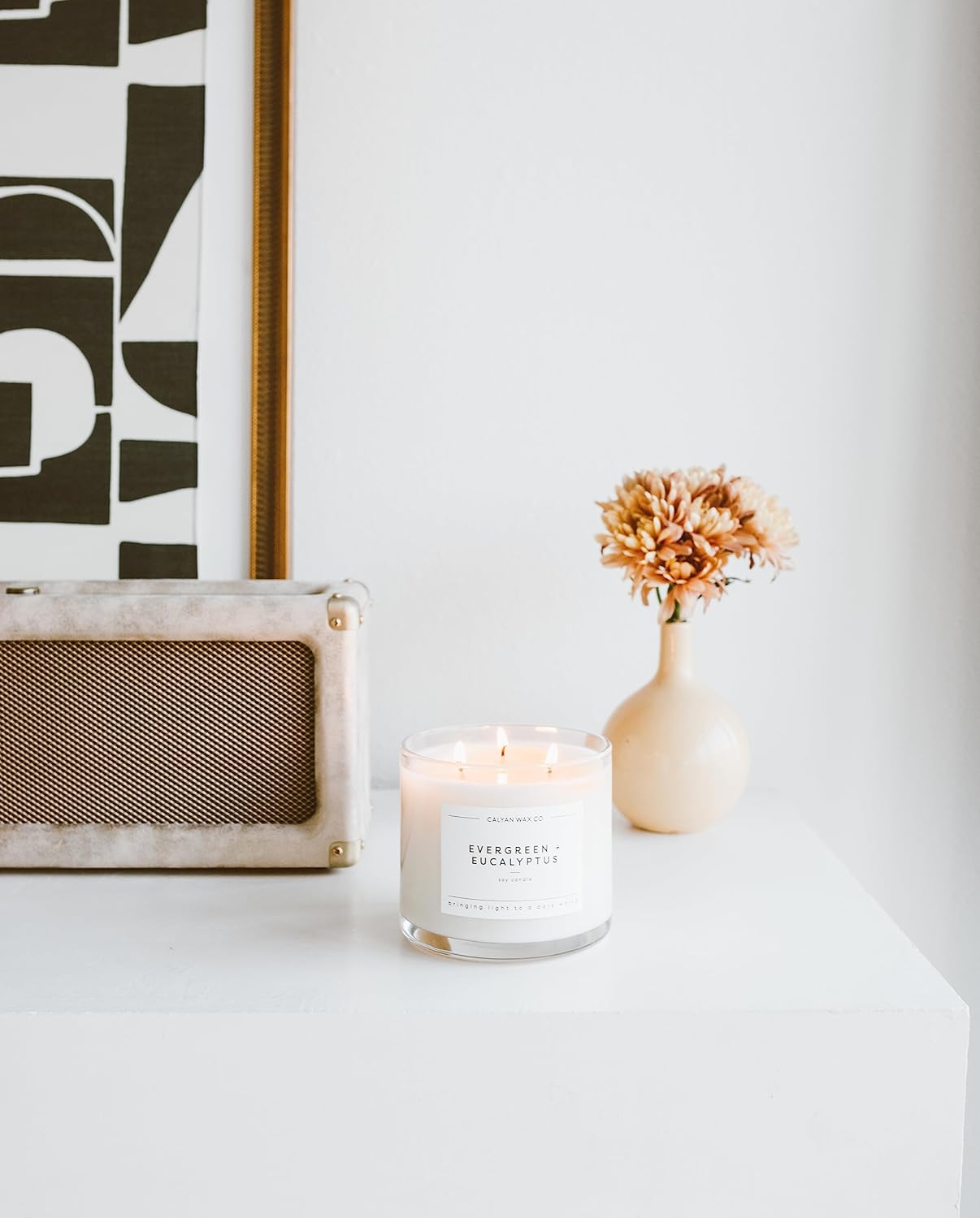 Calyan Wax Co. Evergreen & Eucalyptus 3 Wick Scented Candle - 43 Hour Burn - Luxury 3 Wick Soy Candles - Non Toxic Soy Wax Candles - Long Lasting Large Glass Jar Candle for Home - 14.9oz