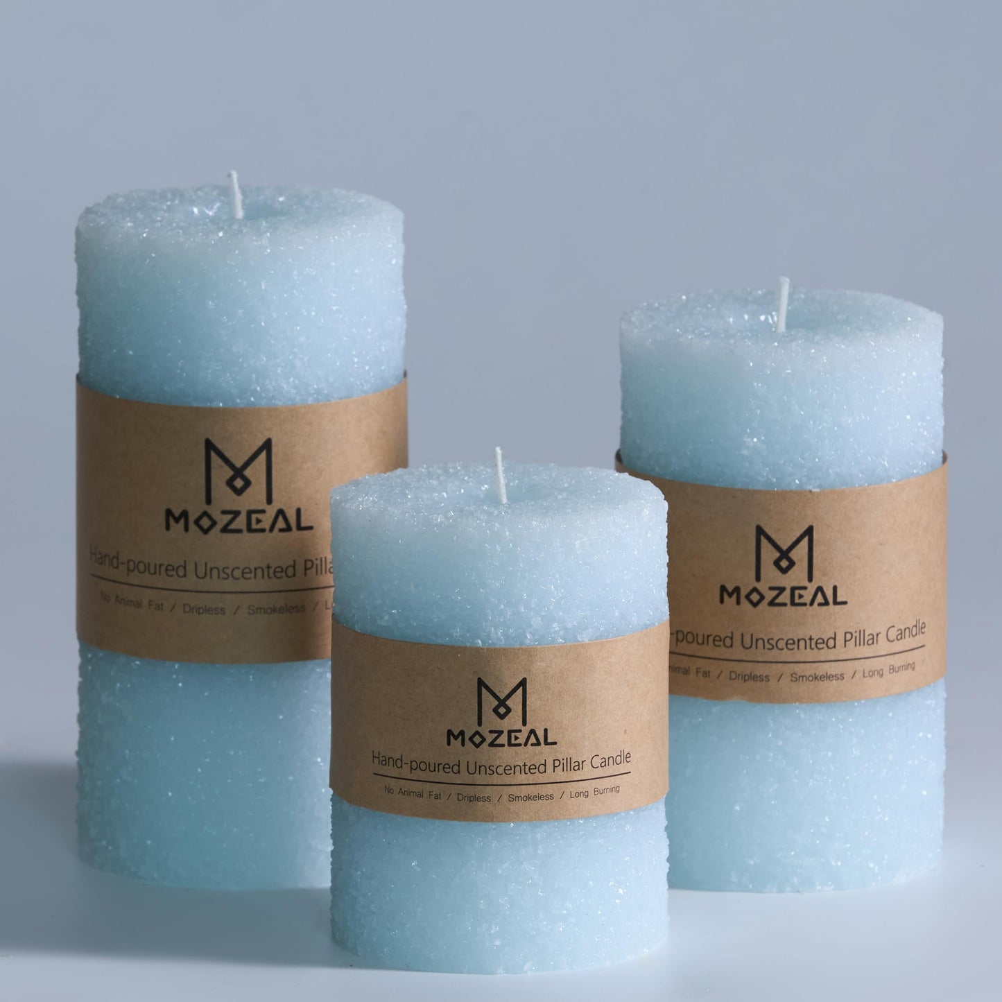 MOZEAL Hand-Poured Granular Texture Decorative Gold Pillar Candles Set of 3 (3"x4", 5", 6"), Approx 300 Hours Burn Time Dripless, Unscented, Smokeless, for Glamorous Events & Christmas Party Decor