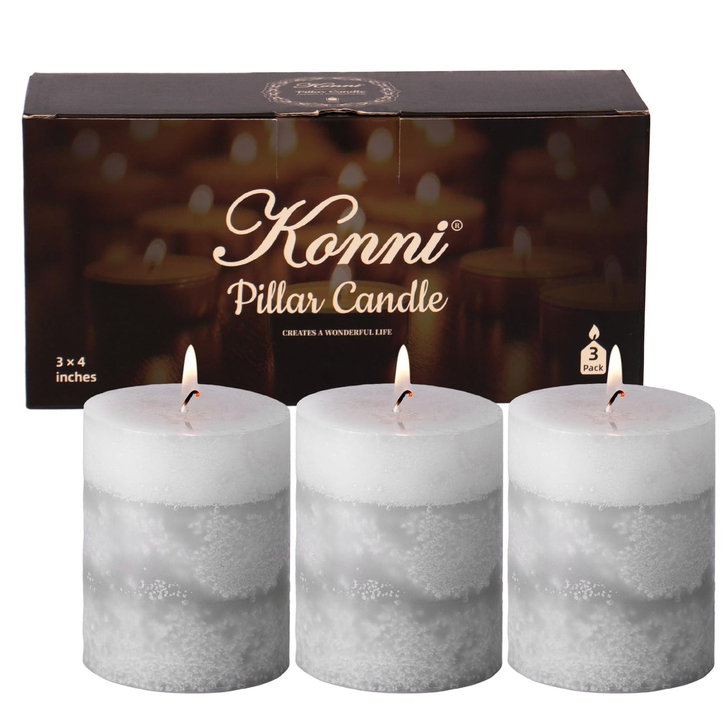 KONNI Coffee Layered Pillar Candles Set of 3, 3"x 4" Unscented Pillar Candles Bulk, 39 Hours Long Burning Candles, Smokeless&Dripless Round Candle for Wedding, Home Decoration, Parties, Spas, Dinner