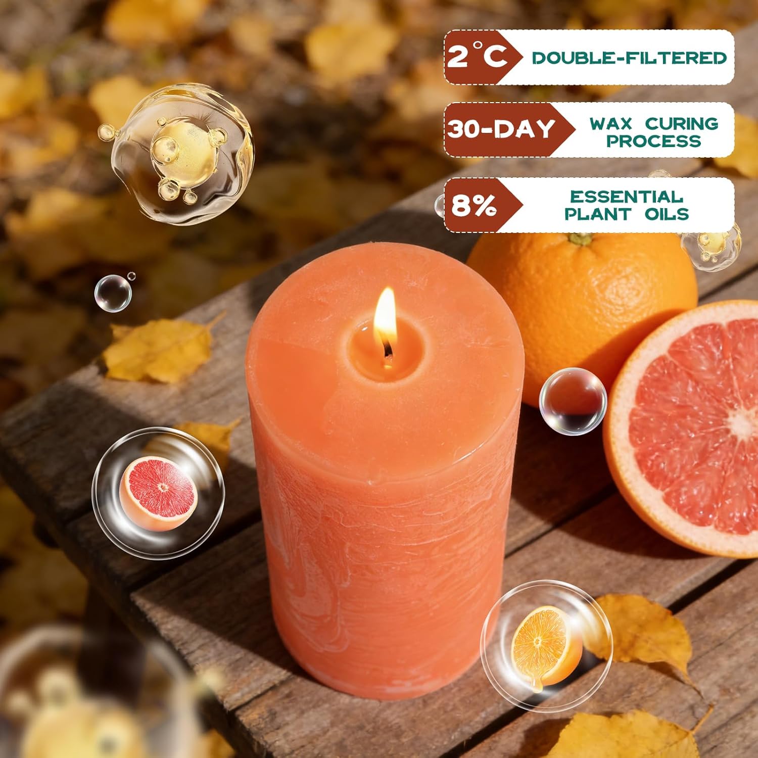 Tropical Orchard Scented Pillar Candle - 2.8x6 Inch, 75-Hour Burn, Pineapple & Grapefruit Luxury Aromatherapy Candle, Sweet Fruit Scent Pillar Candles for Home, Natural Fragrance Candle for Air Purify