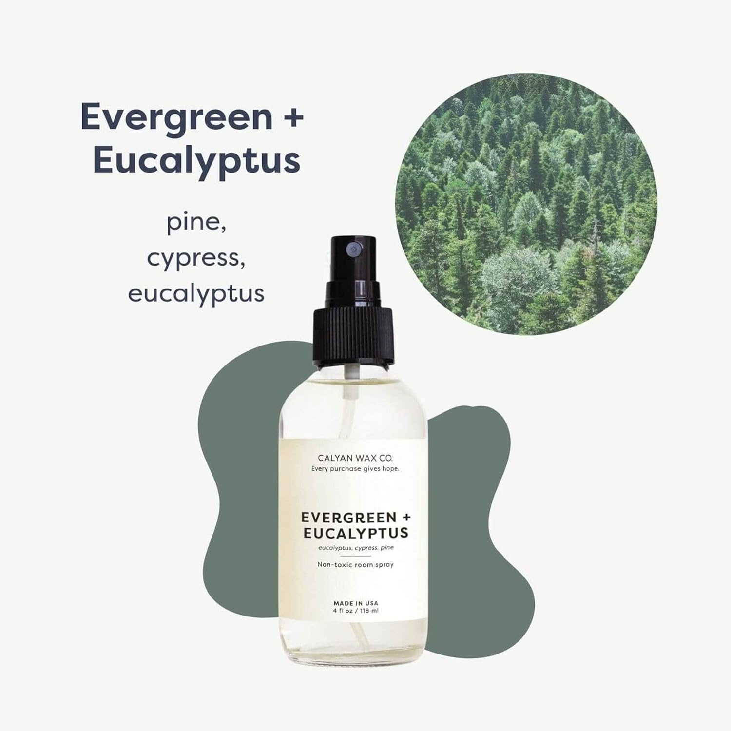 Calyan Wax Co. Evergreen & Eucalyptus Room Spray - Non Toxic Air Freshener - Natural Room Deodorizer with Essential Oils - Air Freshener Spray for Home - 4 fl oz
