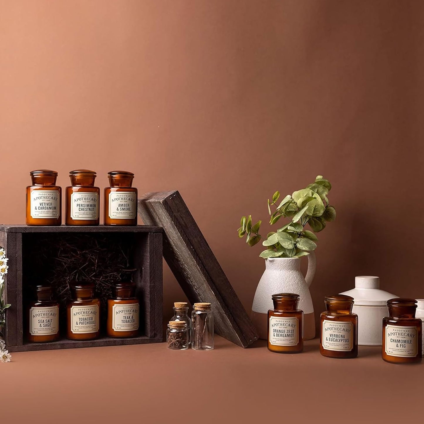 Paddywax Artisan Apothecary Scented Candle with Lid in Reusable Glass Jar, Clean-Burn Soy Candle with Approx. 54 Hour Burn Time, Sea Salt & Sage, 8 oz.