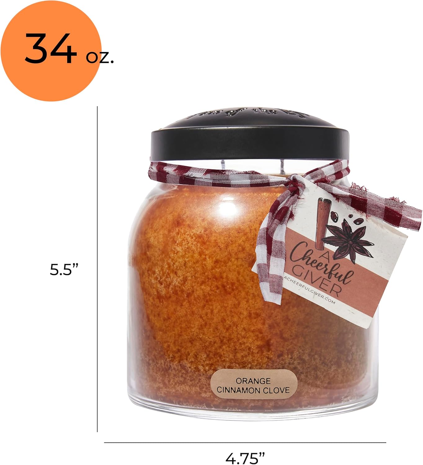 A Cheerful Giver — Orange Cinnamon Clove - 34oz Papa Scented Candle Jar with Lid - Keepers of the Light - 155 Hours of Burn Time, Gift for Women, Orange