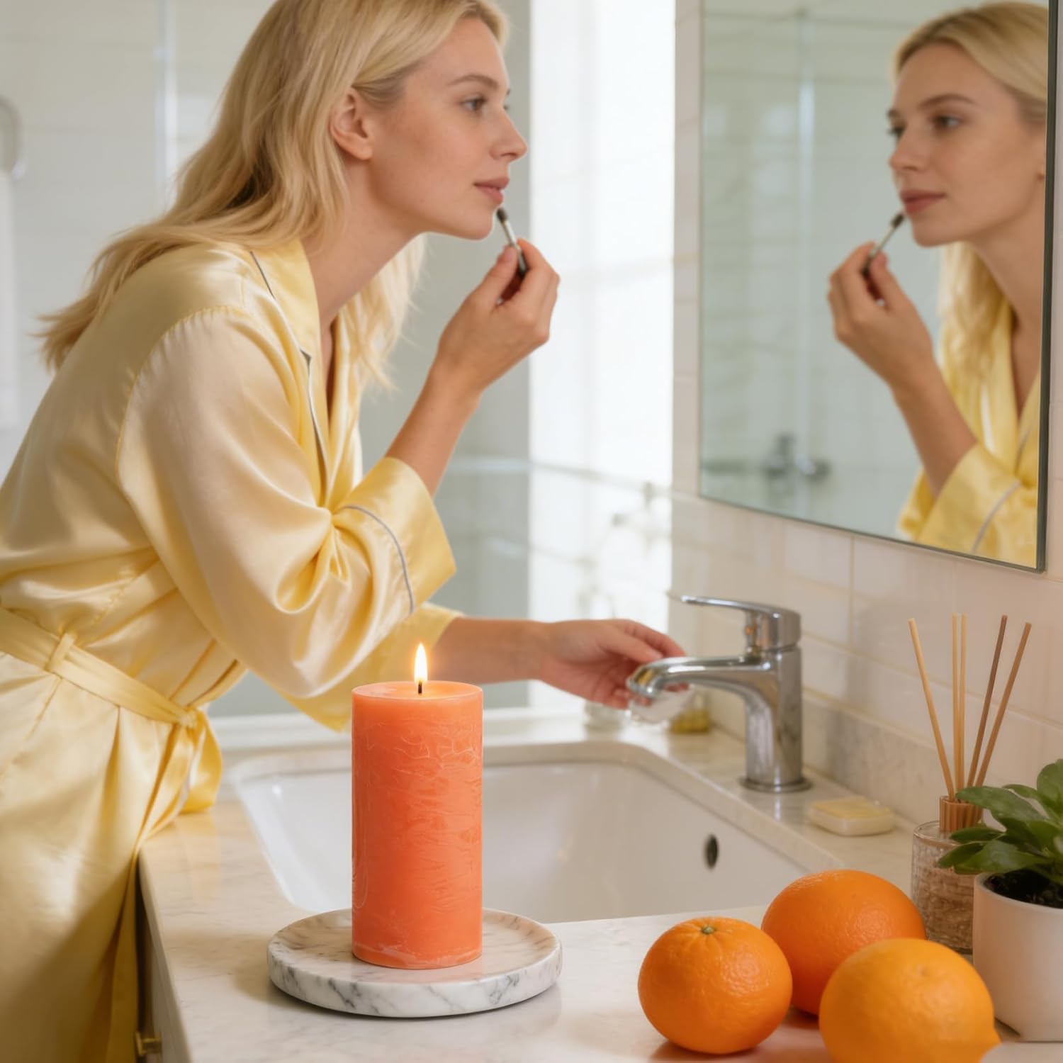 Tropical Orchard Scented Pillar Candle - 2.8x6 Inch, 75-Hour Burn, Pineapple & Grapefruit Luxury Aromatherapy Candle, Sweet Fruit Scent Pillar Candles for Home, Natural Fragrance Candle for Air Purify