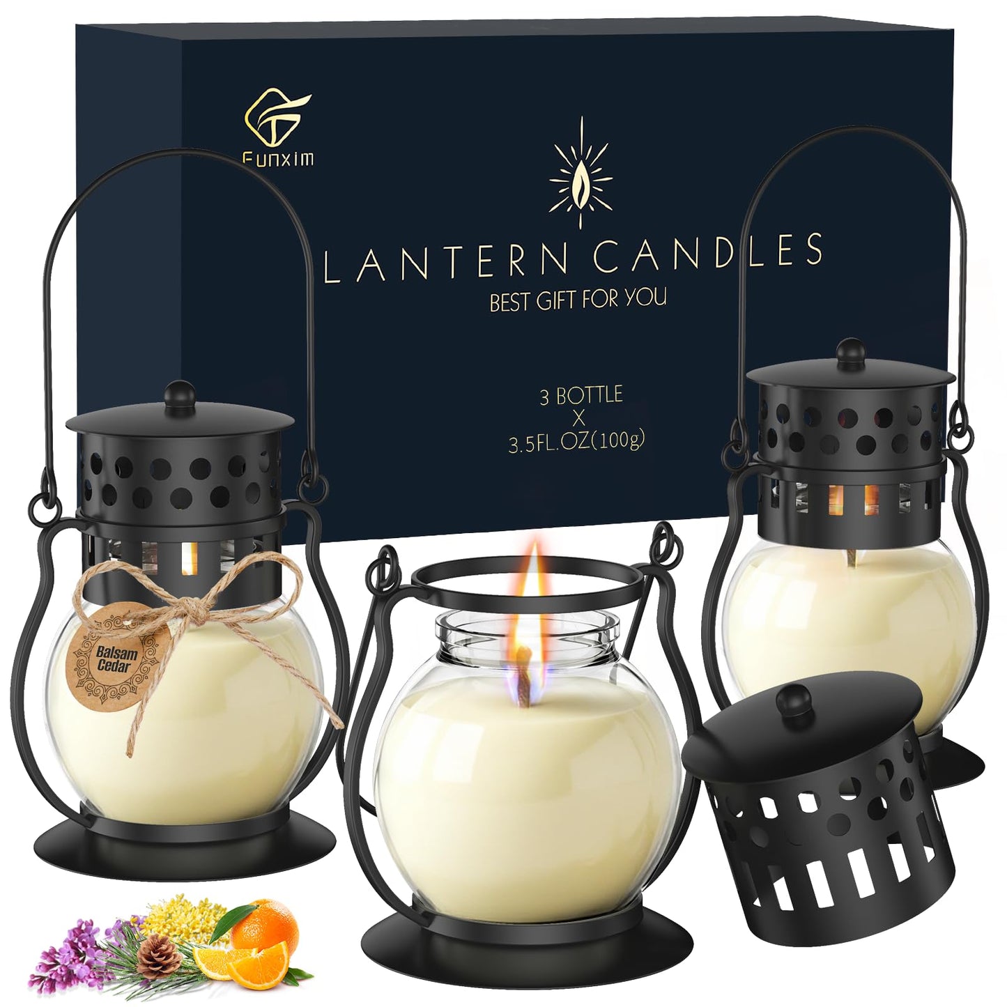 Scented Candles Gift Set - 3 Pack Candles for Home Scented Retro Lantern, Fall Candle Set Perfect for Women, Birthday, Yoga, Weddings, Christmas - Soy Wax Candle Vanilla, Rose, Lavender