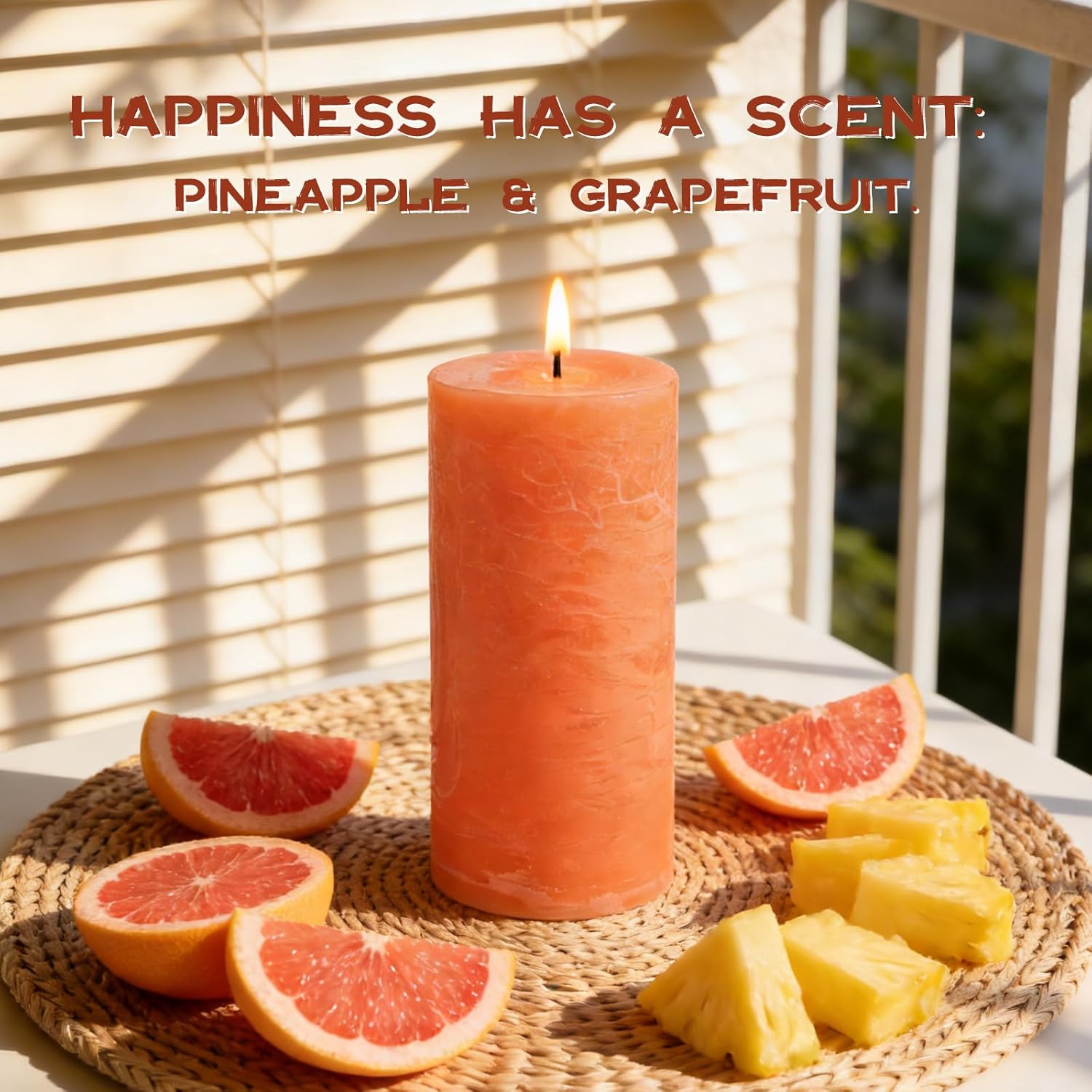 Tropical Orchard Scented Pillar Candle - 2.8x6 Inch, 75-Hour Burn, Pineapple & Grapefruit Luxury Aromatherapy Candle, Sweet Fruit Scent Pillar Candles for Home, Natural Fragrance Candle for Air Purify