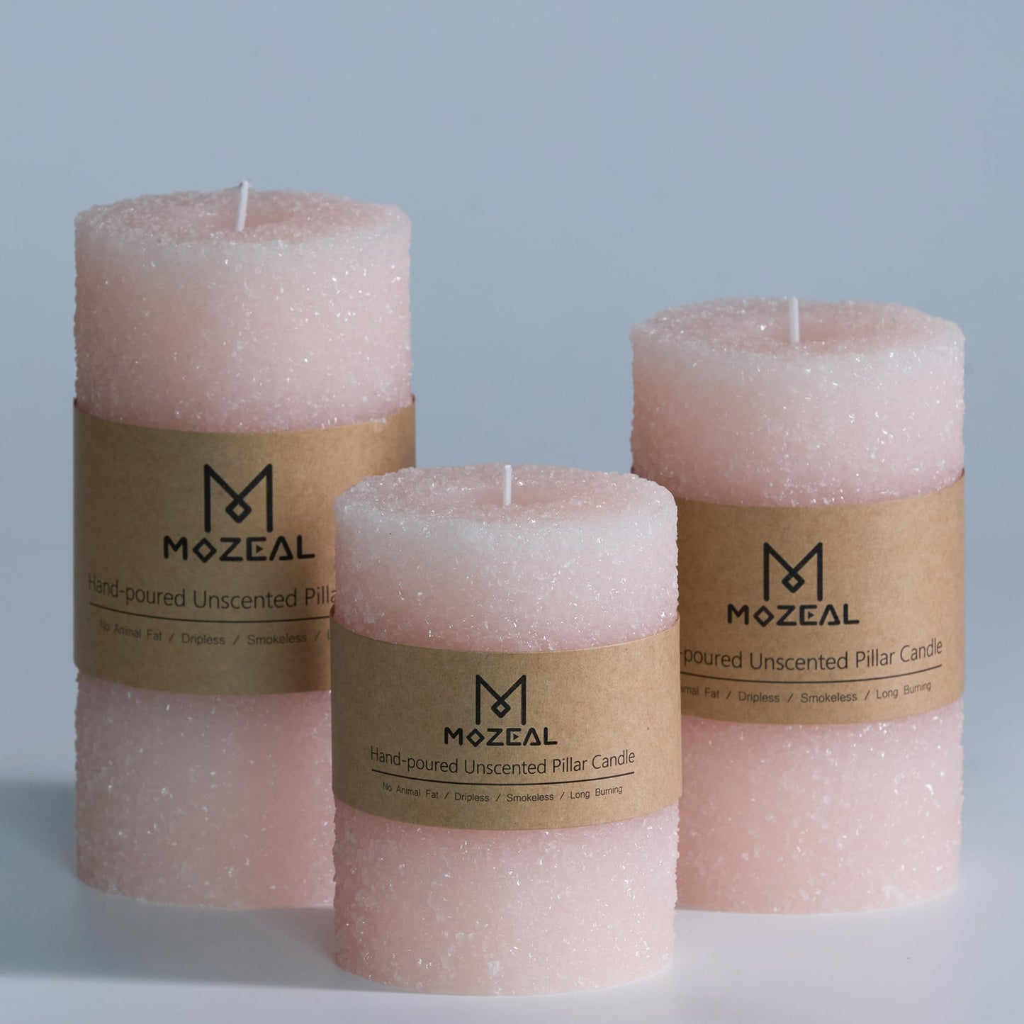 MOZEAL Hand-Poured Granular Texture Decorative Gold Pillar Candles Set of 3 (3"x4", 5", 6"), Approx 300 Hours Burn Time Dripless, Unscented, Smokeless, for Glamorous Events & Christmas Party Decor