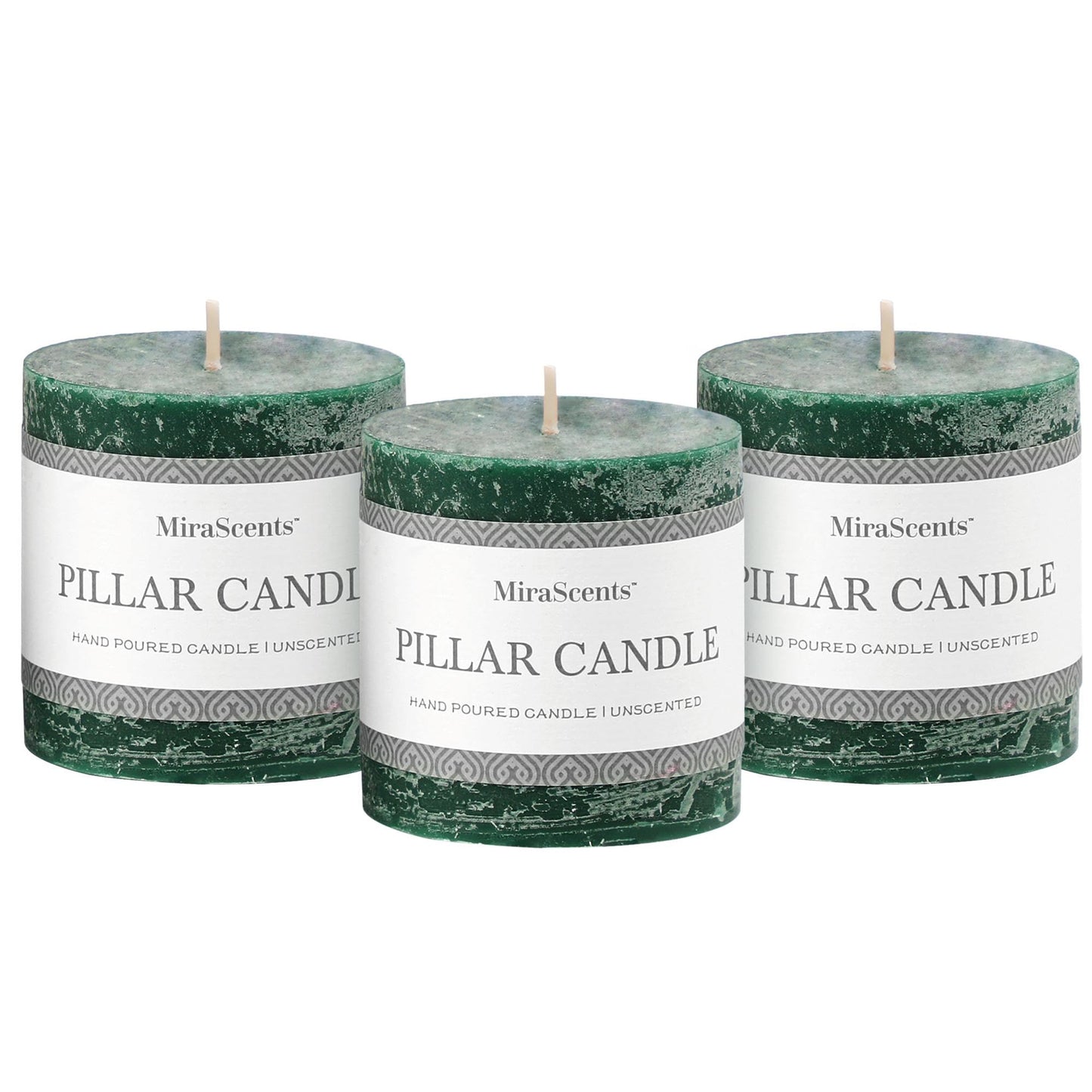 3x4 Inch Sage Green Pillar Candles - Set of 3, Unscented, Long Burning, Smokeless Dripless Candles for Spring Home Decor, Dinner Table, Bathroom, Rustic Decor