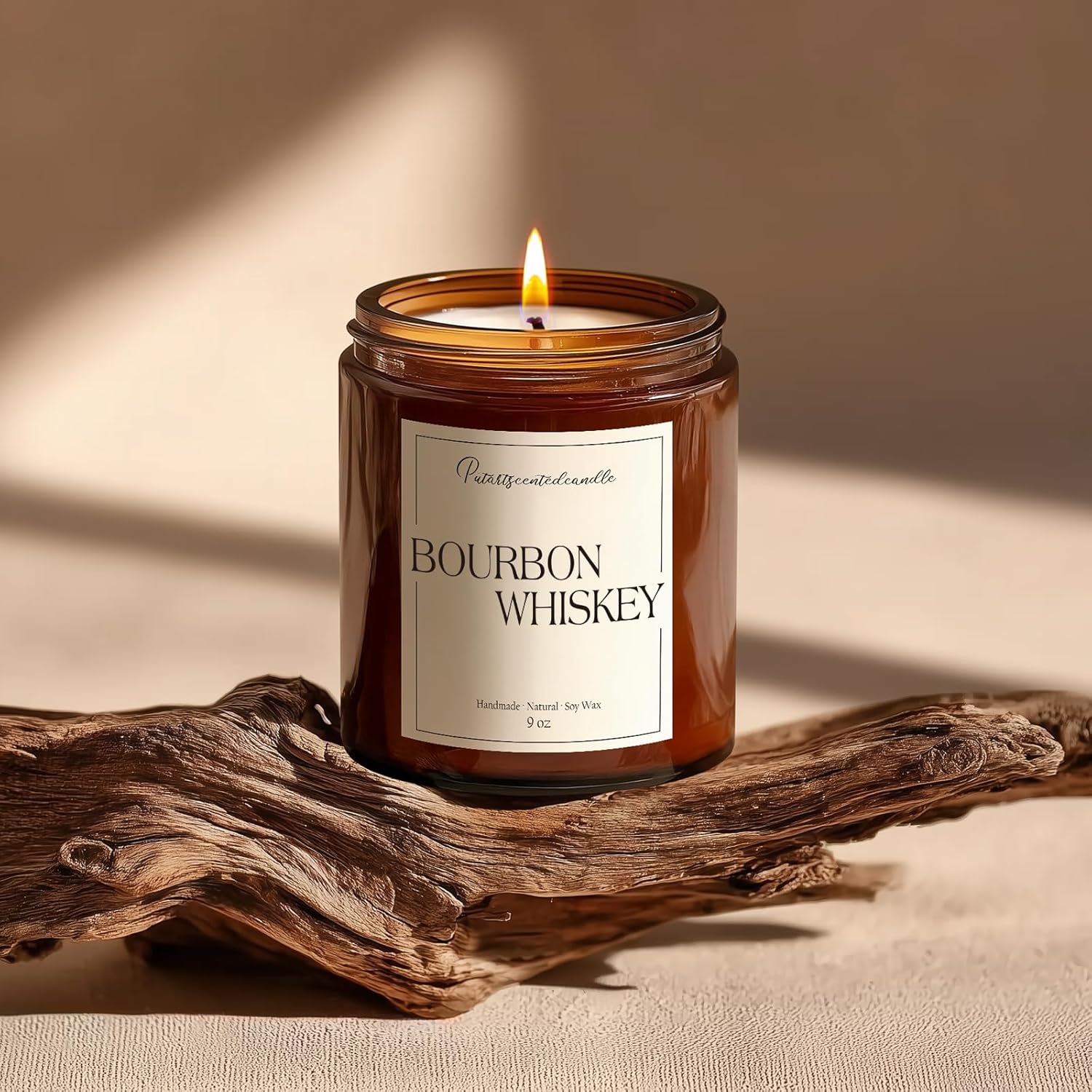 Bourbon Whiskey Scented Candle for Home, Natural Soy Wax Aromatherapy Non Toxic Candle Gifts for Women & Men, Handmade Highly Scented & Long Lasting Jar Candle for Stress Relief (9oz)
