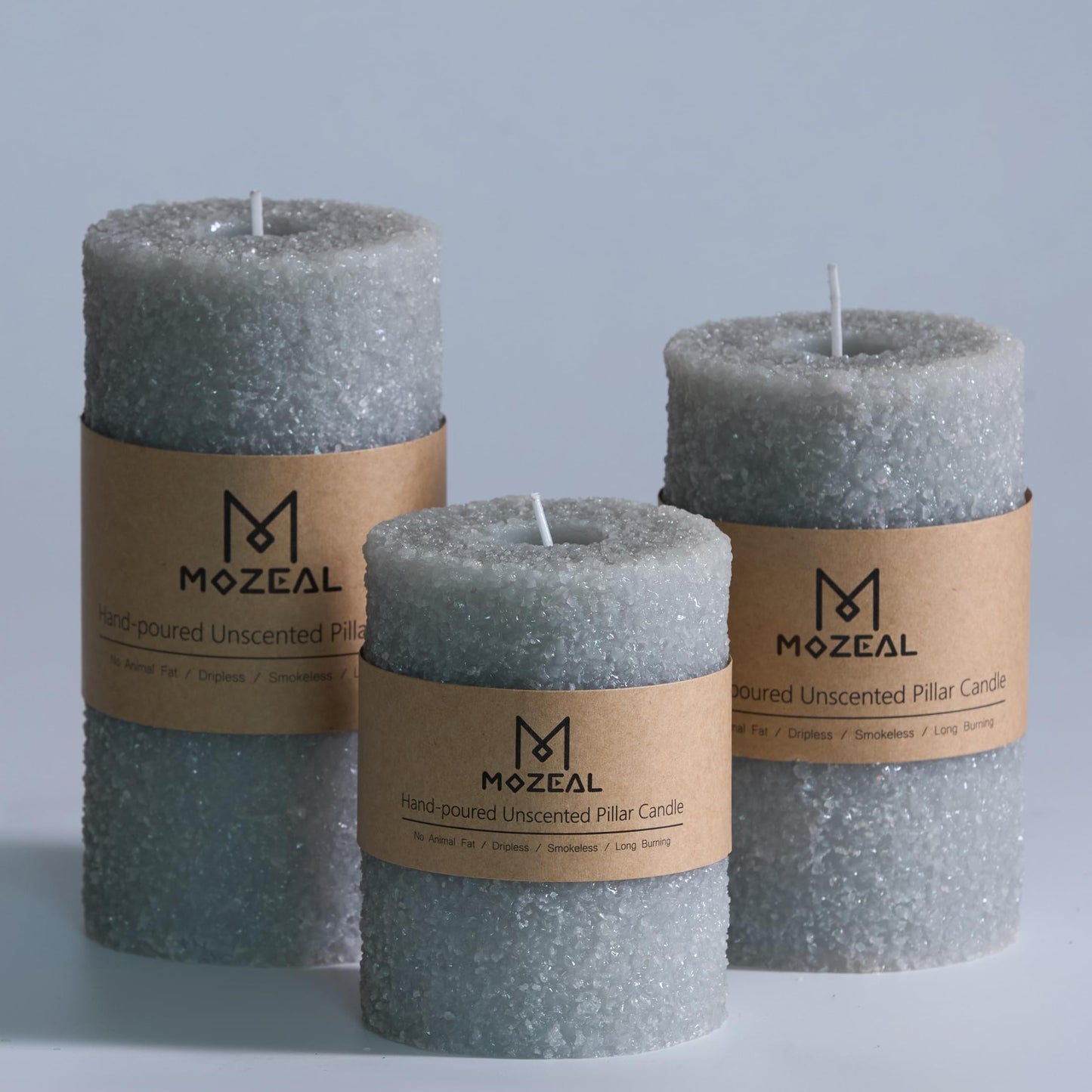 MOZEAL Hand-Poured Granular Texture Decorative Gold Pillar Candles Set of 3 (3"x4", 5", 6"), Approx 300 Hours Burn Time Dripless, Unscented, Smokeless, for Glamorous Events & Christmas Party Decor