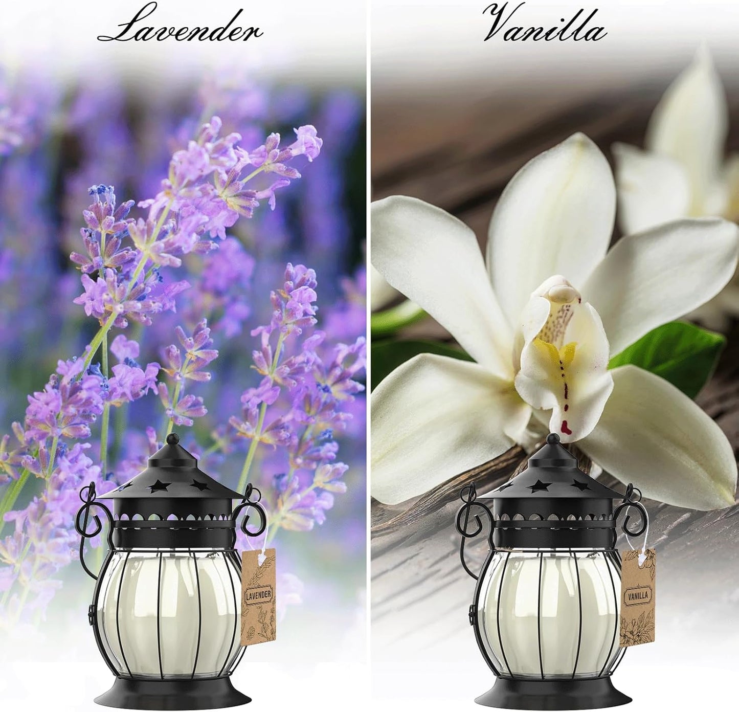 Scented Candles Gifts Set for Women, 2X 6 oz Aromatherapy Jar Candles for Home, Vanilla & Lavender Soy Wax Long Lasting Retro Lantern Candles Perfect for Stress Relief Mum Yoga Bath Spa Christmas