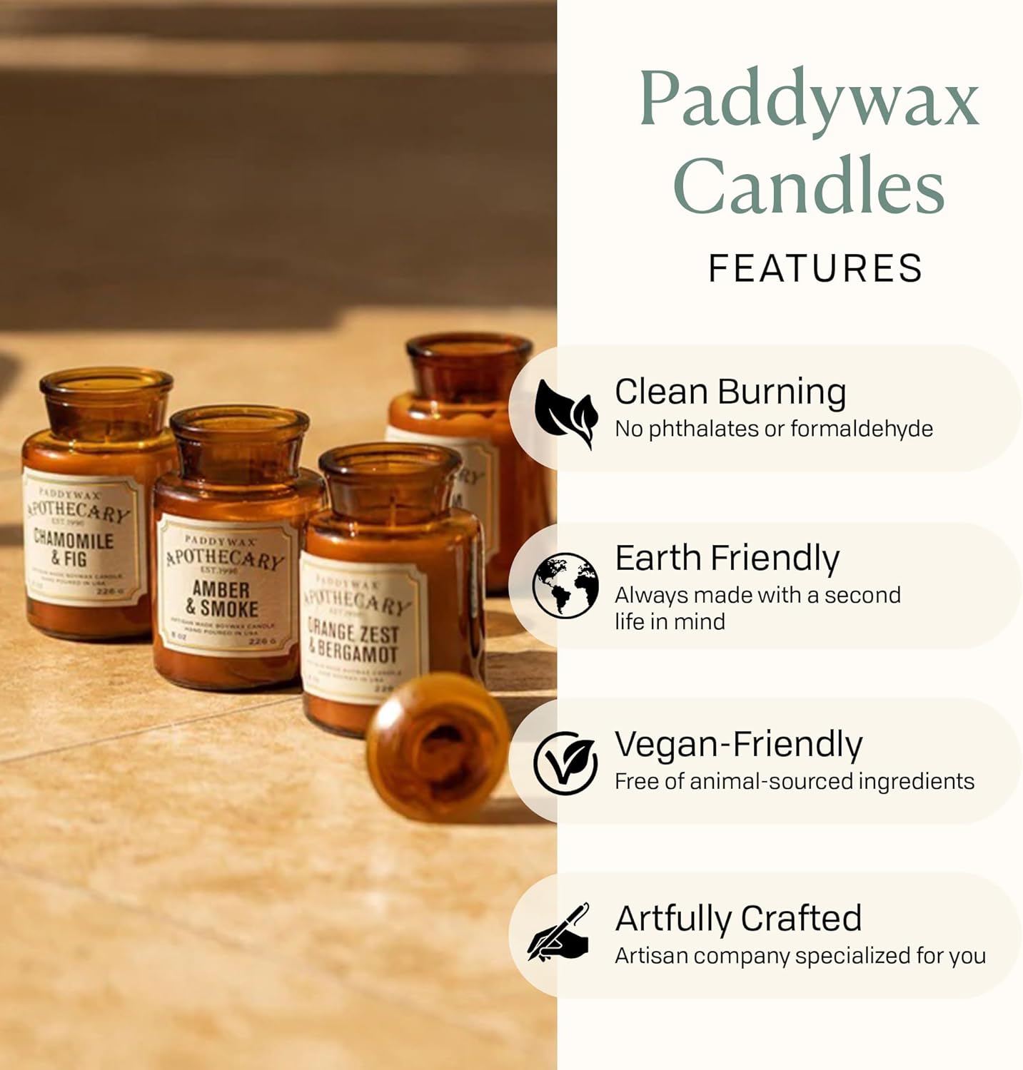 Paddywax Artisan Apothecary Scented Candle with Lid in Reusable Glass Jar, Clean-Burn Soy Candle with Approx. 54 Hour Burn Time, Sea Salt & Sage, 8 oz.