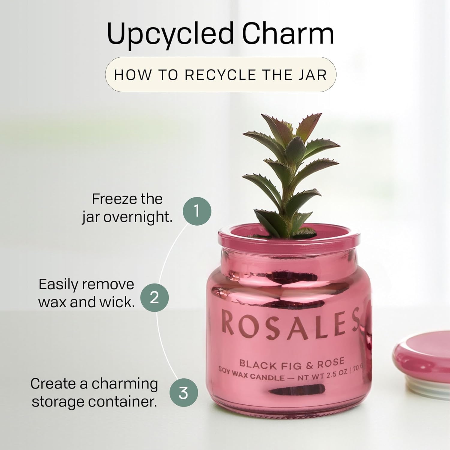 Paddywax Chroma Scented Candle with Lid in Reusable Metallic Etched Glass Jar, Clean- Burn Soy Candle with Approx. 14 Hour Burn Time, Pink – Rosales, Black Fig & Rose, 2.5 oz