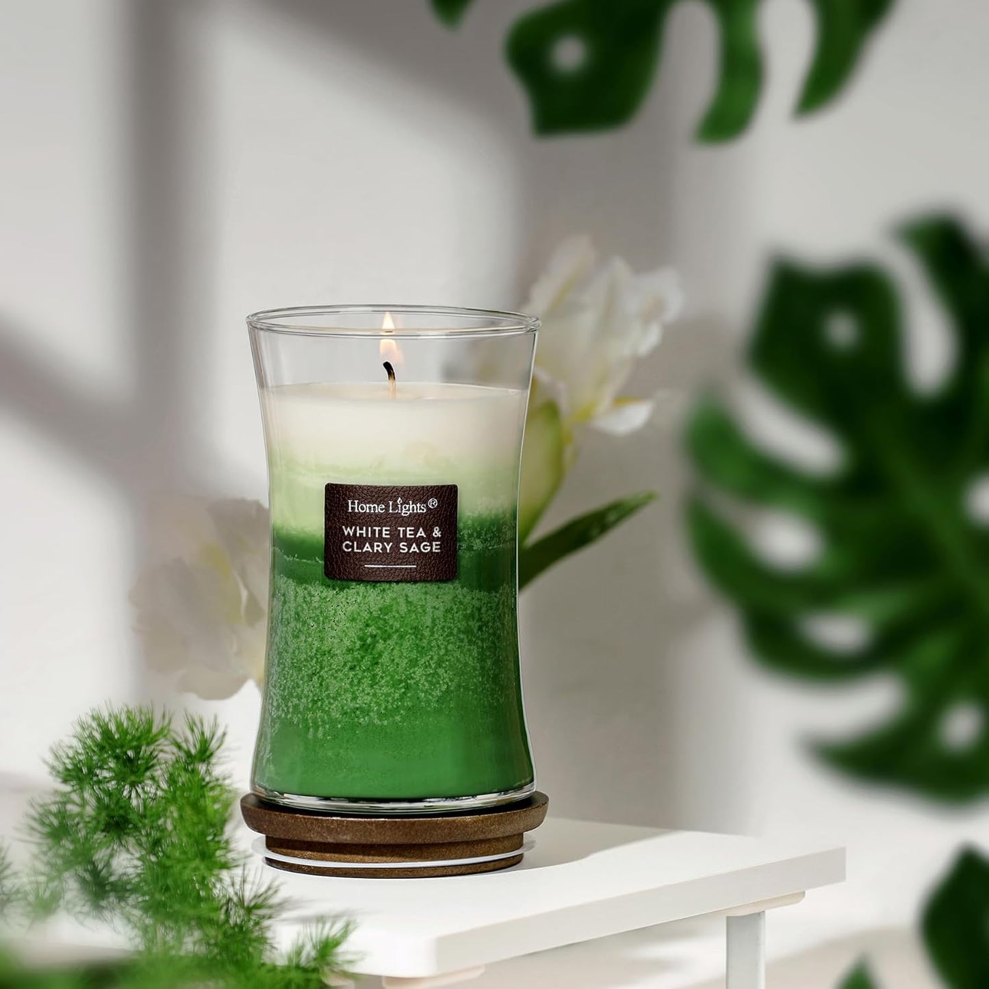 HomeLights 3-Layer Candles for Home Scented, 21.52 OZ Natural Soy Wax Scented Candles Burns Up to 100 Hours, Large Jar, White Tea & Clary Sage