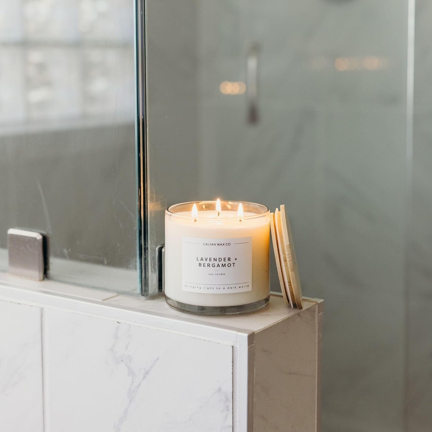 Calyan Wax Co. Lavender & Bergamot 3 Wick Scented Candle - 43 Hour Burn - Luxury 3 Wick Soy Candles - Non Toxic Soy Wax Candles - Long Lasting Large Glass Jar Candle for Home - 14.9oz