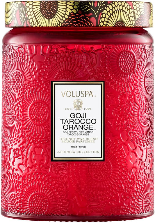 Voluspa Goji Tarocco Orange Candle, 18 oz, Coconut Wax Blend, Scented Candles for Home, 100 Hour Burn Time, Candle Jars