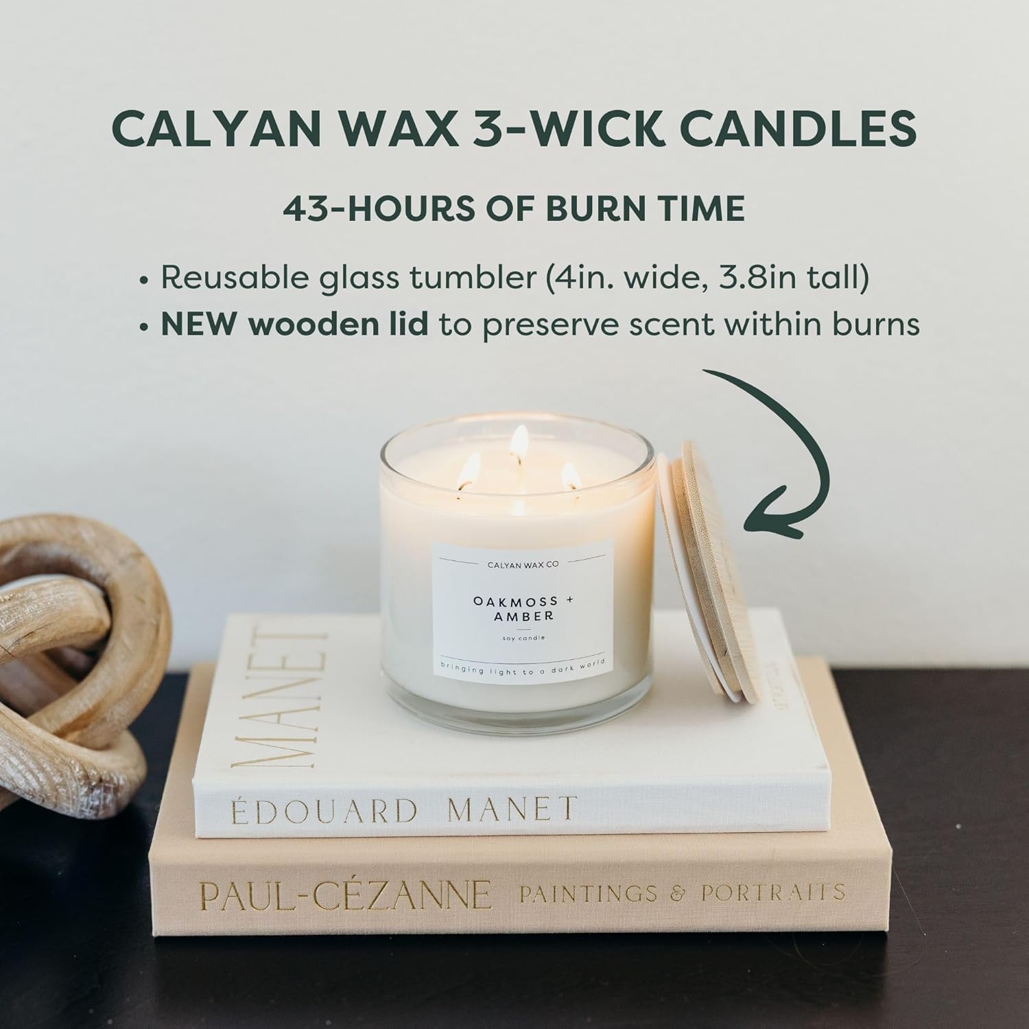 Calyan Wax Co. Evergreen & Eucalyptus 3 Wick Scented Candle - 43 Hour Burn - Luxury 3 Wick Soy Candles - Non Toxic Soy Wax Candles - Long Lasting Large Glass Jar Candle for Home - 14.9oz